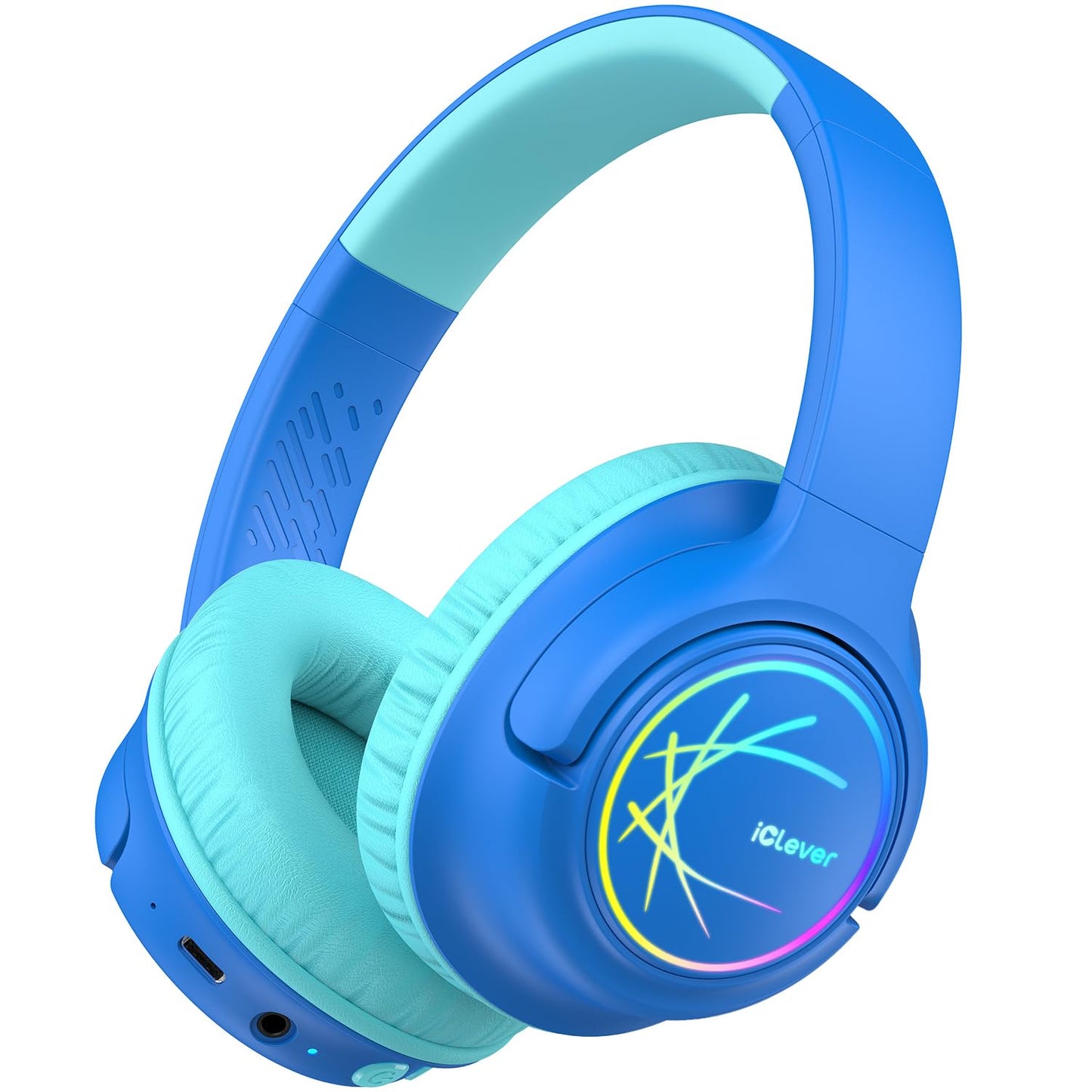 Kids Headphones Wireless with LED Lights, iClever BTH18 Safe Volume 74/85dBA, 43H Playtime, Stereo Sound, USB-C, AUX Cable, Bluetooth5.3 Over Ear Kids Toddler Headphones for Tablet/Travel, Blue 🍁 All In One Marketplace Canada