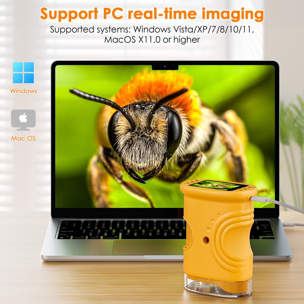 Temodu Kids Microscope 2.0" Screen 1000X Digital Microscope for Kids, Mini Pocket Handheld Microscopes for Children Birthday Festival Gift, Science Education Fun Toys for Boys Girls Ages 4-12 (Yellow) 🍁 All In One Marketplace Canada