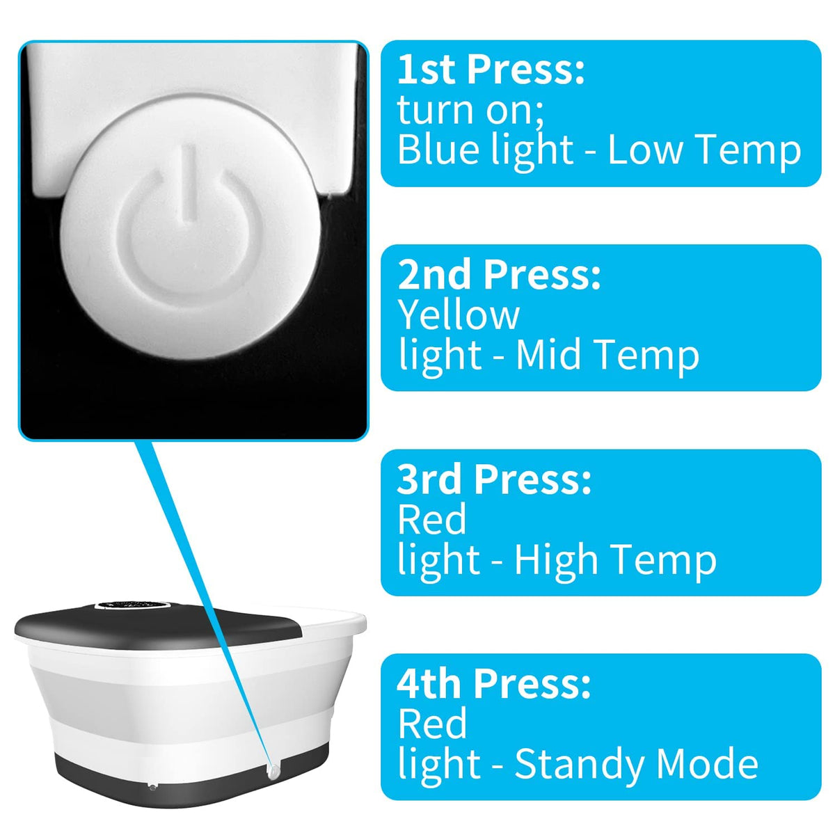 Collapsible Foot Spa Bath with Heat, Remote Control, Temperature Control, Bubbles, Pumice Stone, Red Light, Timer, 16 Massage Roller Pedicure Foot Spa Tub Foot Soaker for Soothe & Relax Tired Feet 🍁 All In One Marketplace Canada