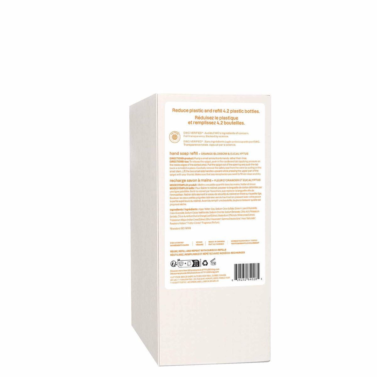 ATTITUDE Hand Soap, Made in Canada, EWG Verified, Plant and Mineral-Based Ingredients, Vegan Beauty and Personal Care Products, Bulk Refill, Orange Blossom & Eucalyptus, 2 Liters 🍁 All In One Marketplace Canada