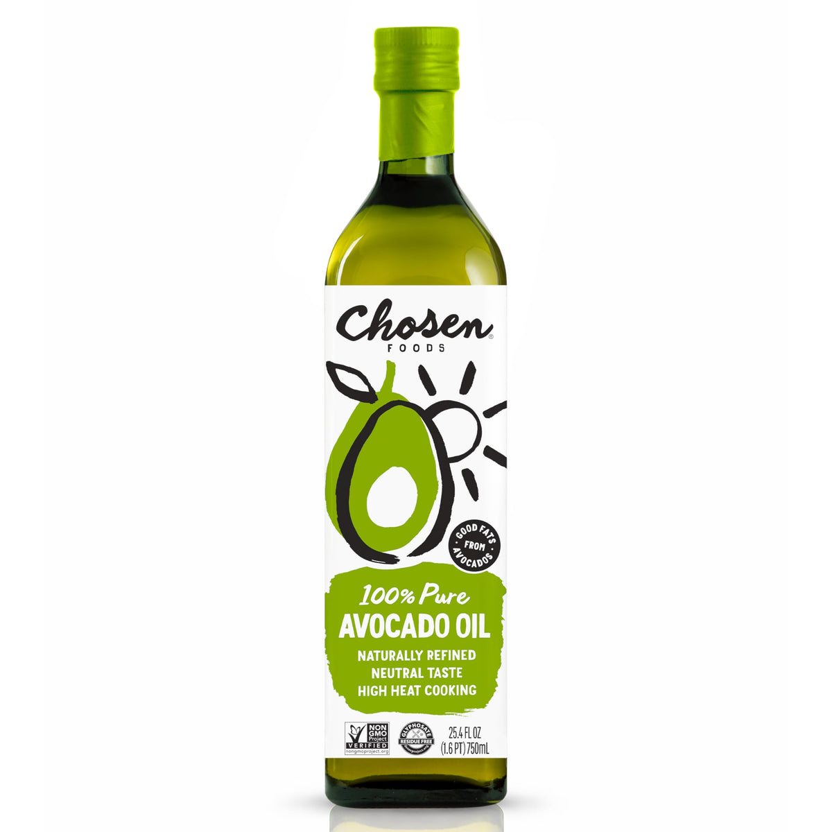 Chosen Foods 100% Pure Avocado Oil 25.3 oz, Non-GMO, for High-Heat Cooking, Frying, Baking, Homemade Sauces, Dressings and Marinades, 750.0 ml (Pack of 1) 🍁 All In One Marketplace Canada
