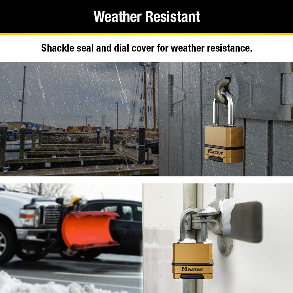 Master Lock Gold Outdoor Combination Lock, Heavy Duty Weather Resistant Padlock, Resettable Combination Lock for Outdoor Use 1.2 x 2 x 3.87 inches, 2 Pack, M175LFEC2 🍁 All In One Marketplace Canada