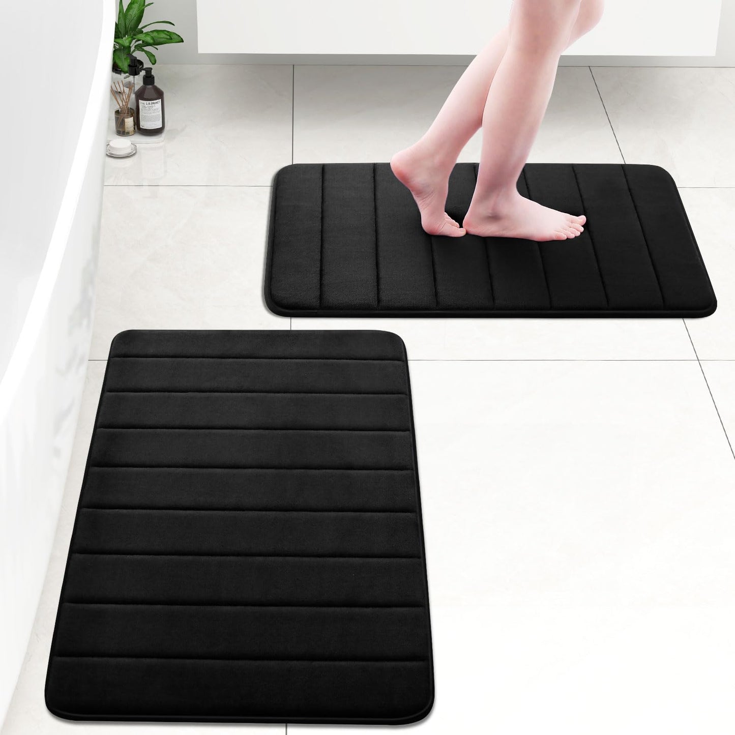OLANLY Soft Memory Foam Bath Mat, Non-Slip and Super Absorbent Bathroom Mat, Machine Washable Quick Dry Bath Mats for Bathroom, Shower, and Tub, 16" x 24", Black 🍁 All In One Marketplace Canada