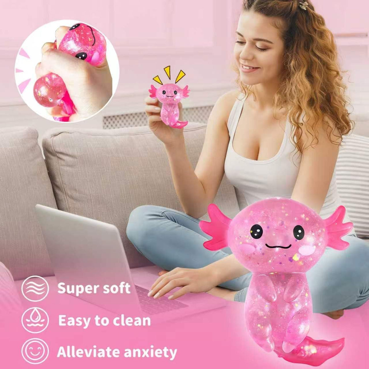 2Pcs Axolotl Squishy, Axolotls Design Squeeze Stress Ball, Axolotls Balls Sensory Stress for Party Favors Birthday Gift 🍁 All In One Marketplace Canada
