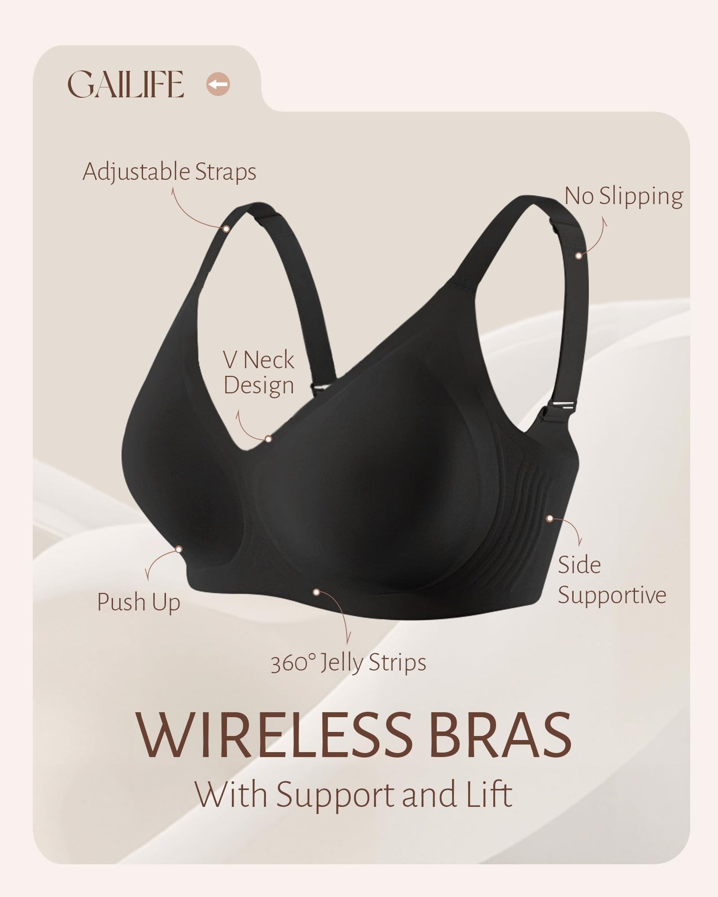 Gailife Womens Jelly Bra for Women Wireless Bras Seamless No Underwire Supportive Full Coverage T-Shirt Bra -New-Black-L 🍁 All In One Marketplace Canada