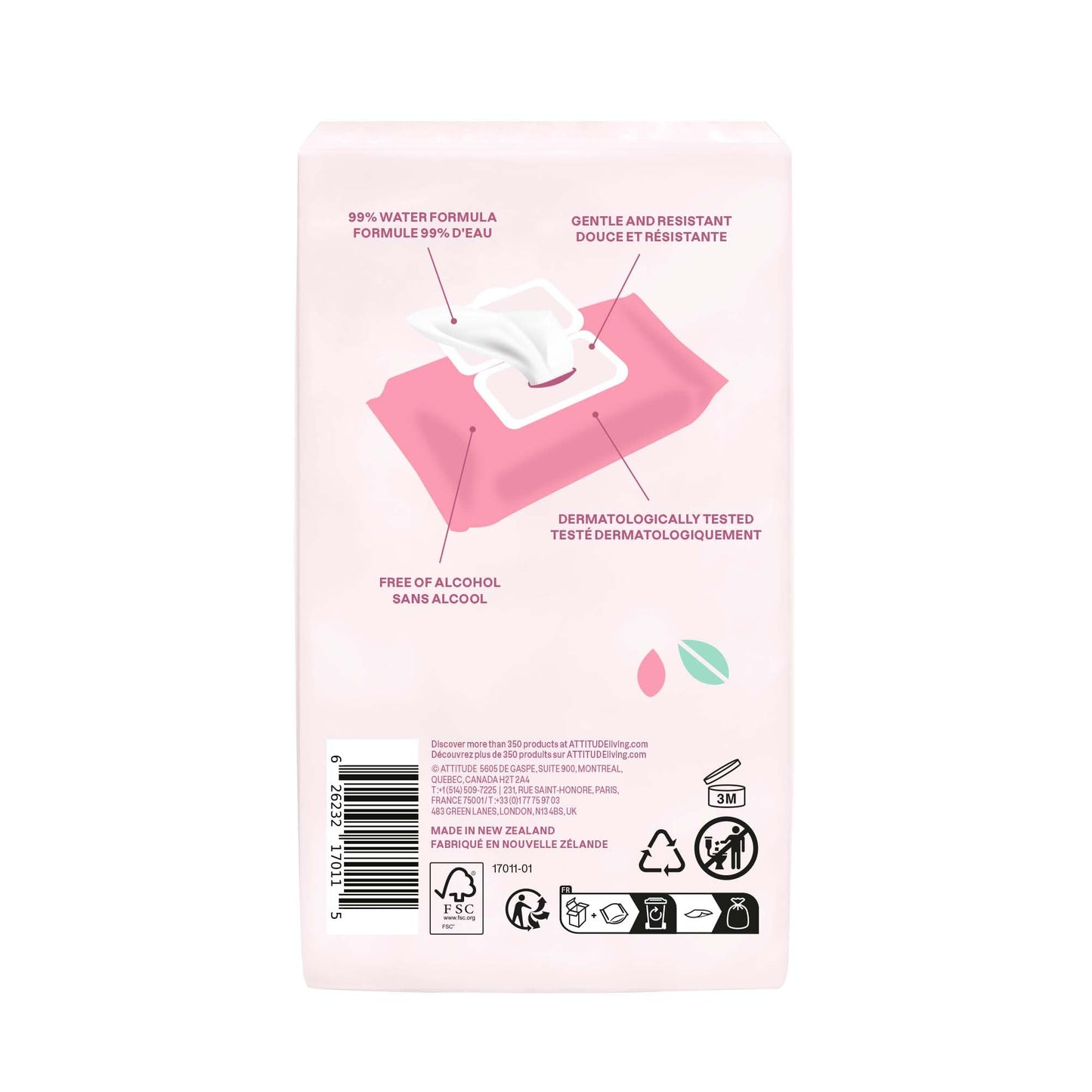 ATTITUDE Baby Water Wipes, EWG Verified, Safe for Newborns, Unscented & Fragrance-Free, 99% Water, Gentle & Hypoallergenic, Vegan & Dermatologically Tested, Travel Pack with Hard Lid, 72 Count (Pack of 3) 🍁 All In One Marketplace Canada