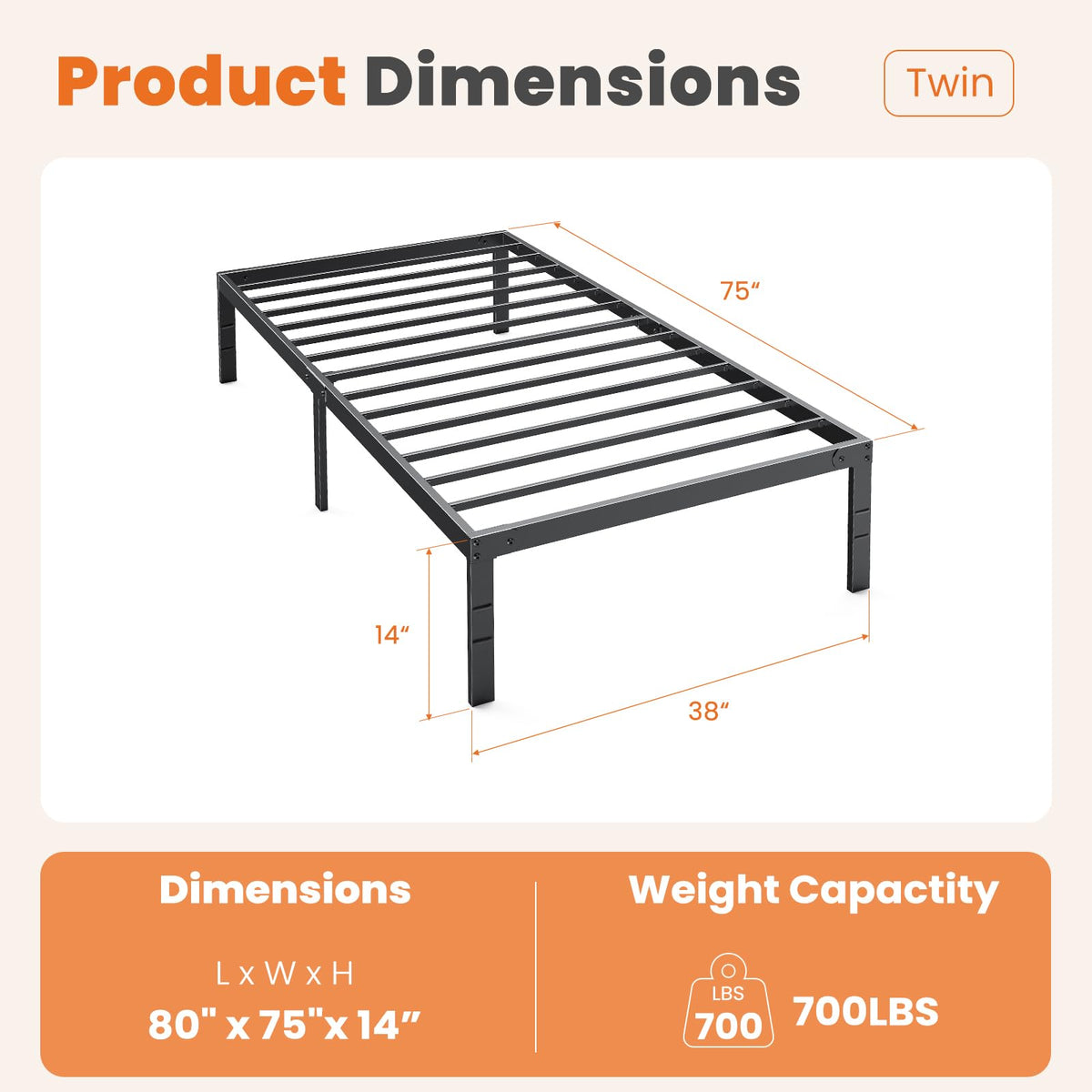 Sweetcrispy Twin Size Bed Frame, 12 Inch Under Bed Storage, Black 🍁 All In One Marketplace Canada