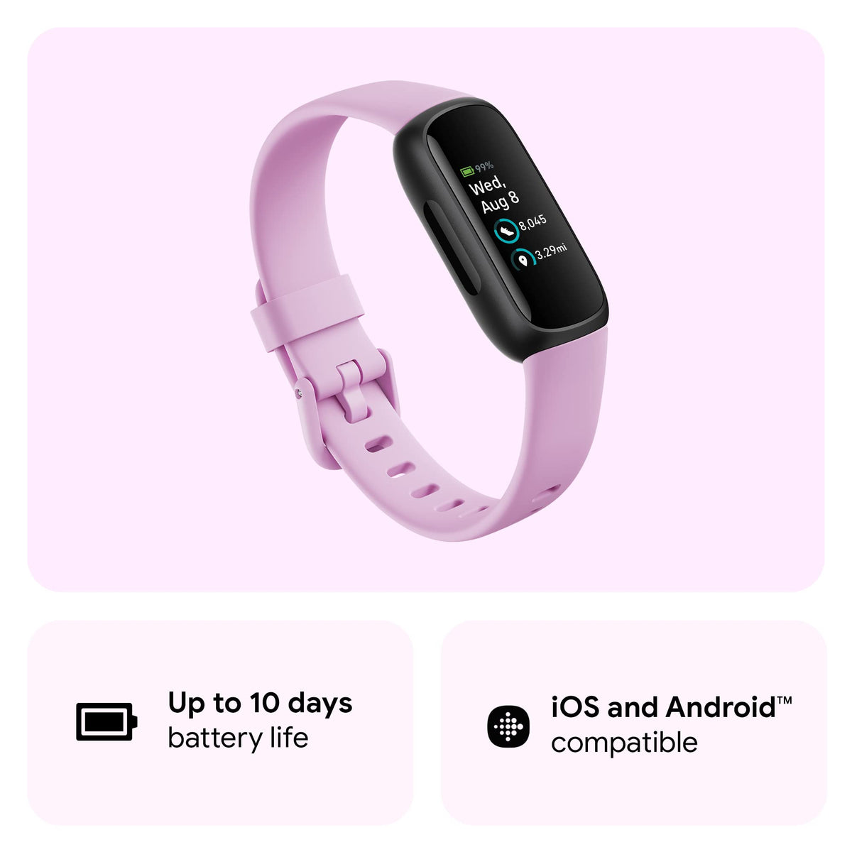 Google Fitbit Inspire 3 Health and Fitness Tracker with Stress Management, Workout Intensity, Sleep Tracking, 24/7 Heart Rate and More, Lilac Bliss/black, One Size (S and L Bands Included) 🍁 All In One Marketplace Canada