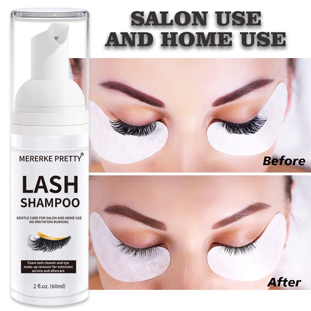 Eyelash Extension Shampoo 60 ml + Brush - Eyelid Foaming Cleanser - Sensitive Paraben & Sulfate Free - Eyelash Wash and Lash Bath for Extensions - Salon Use and Home Care 🍁 All In One Marketplace Canada