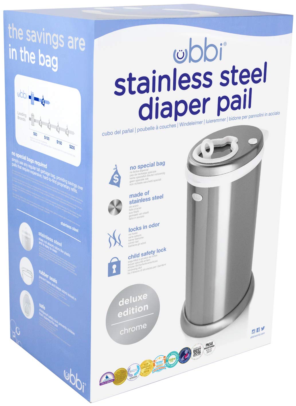 Ubbi Limited Edition, Money Saving, No Special Bag Required, Steel Odor Locking Diaper Pail, Chrome, 3.18 ounces 🍁 All In One Marketplace Canada