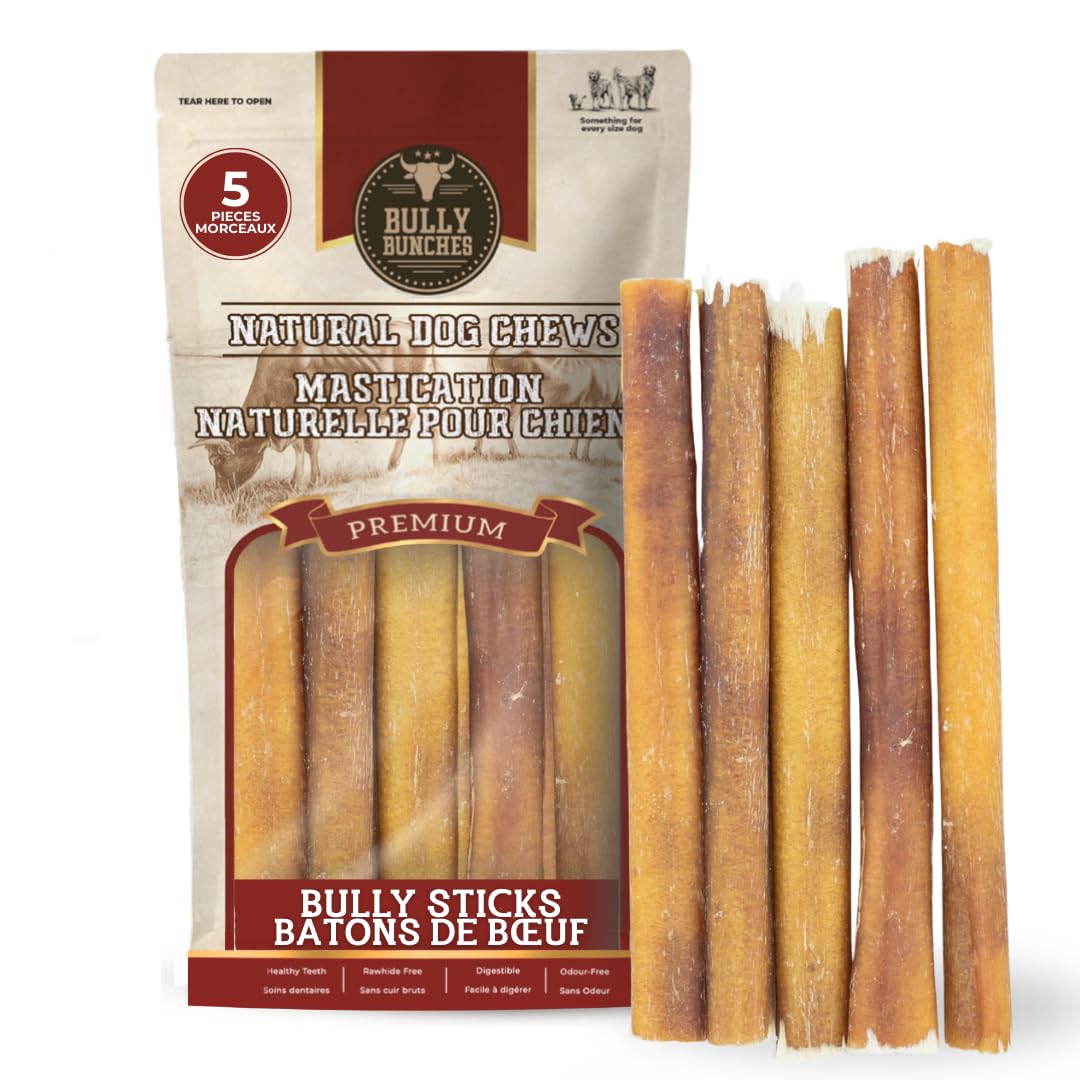 Bully Bunches Premium (6" Standard - 5 Pack) Odour-Free, Consistently Sized Bully Sticks for Small & Medium Dogs & Puppies, Long-Lasting Oral Care Chews, All-Natural Single-Ingredient Beef, No Rawhide 🍁 All In One Marketplace Canada
