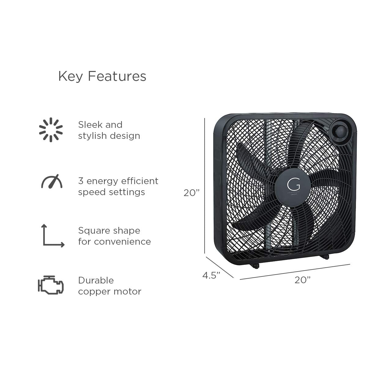 Genesis 20" Box Fan, 3 Settings, Max Cooling Technology, Carry Handle, Black (G20BOX-BLK) 🍁 All In One Marketplace Canada