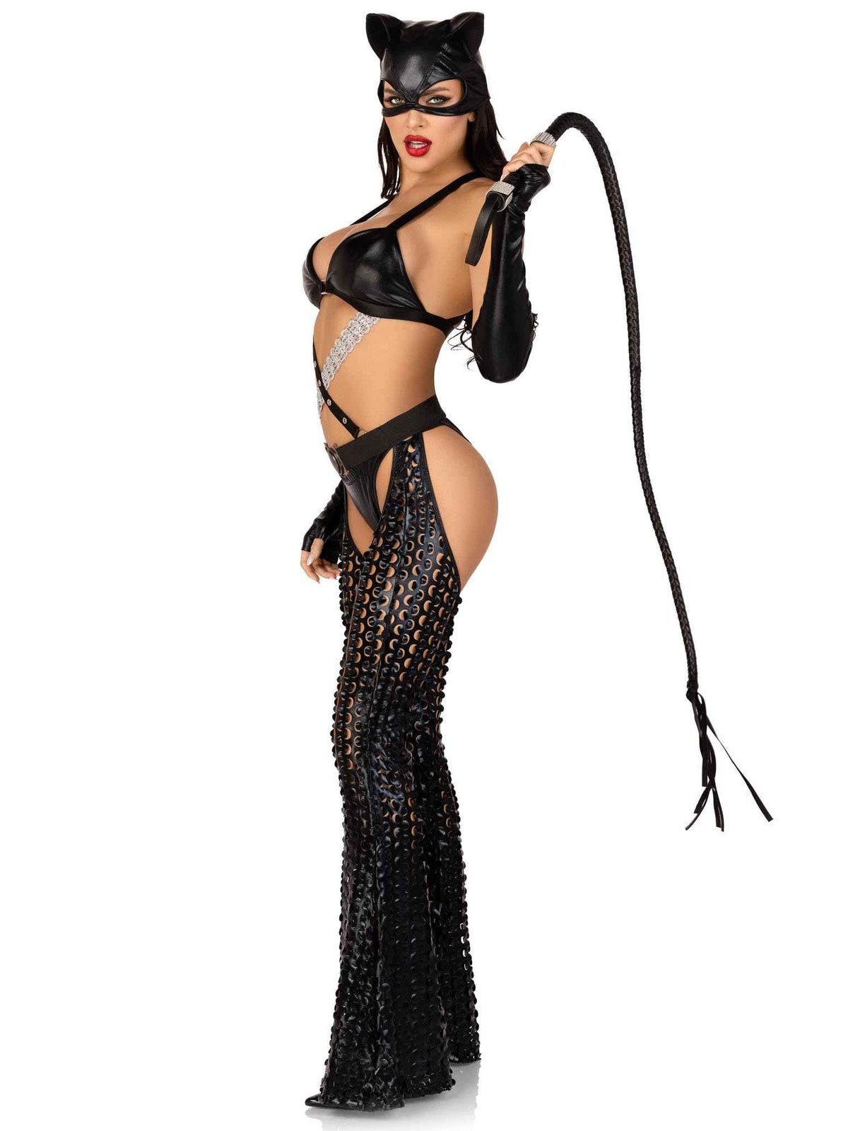 Leg Avenue Women’s 3 PC Mistress Kitty Halloween Costume with Catsuit, XS, Black