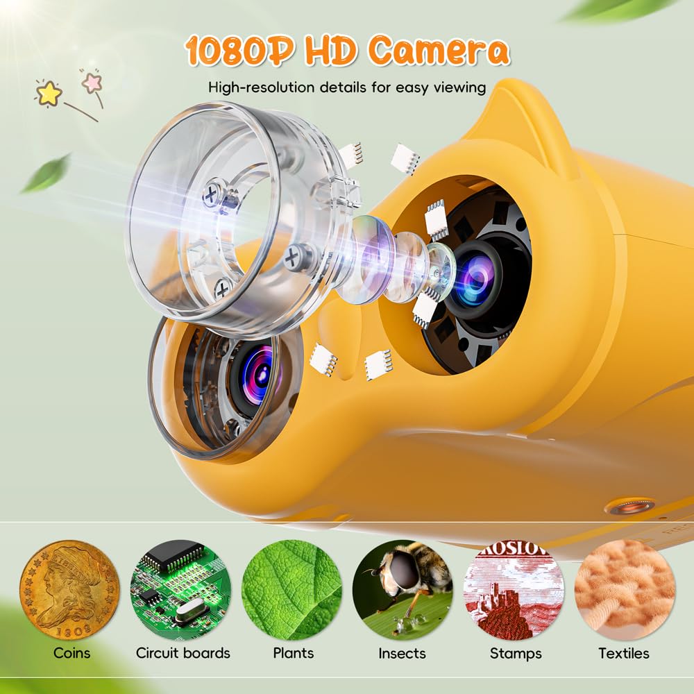 Temodu 2-in-1 Kids Microscope Telescope, 2.0" 1000X Digital Microscope for Kids, HD Portable Education Telescope for Kids Birthday Festival Gift, Science Fun Toys for Children Age 4-12 (Yellow) 🍁 All In One Marketplace Canada