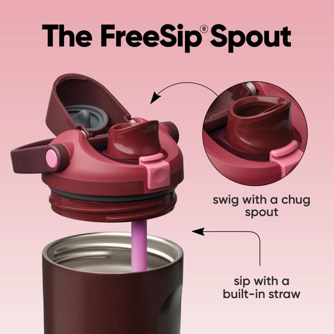Owala FreeSip Sway Insulated Stainless Steel Water Bottle with Two-Way Spout, Built-In Straw and Bucket Handle, Made for Travel, School, and Sports, 30oz, BPA Free, Leak Proof, Black Cherry 🍁 All In One Marketplace Canada