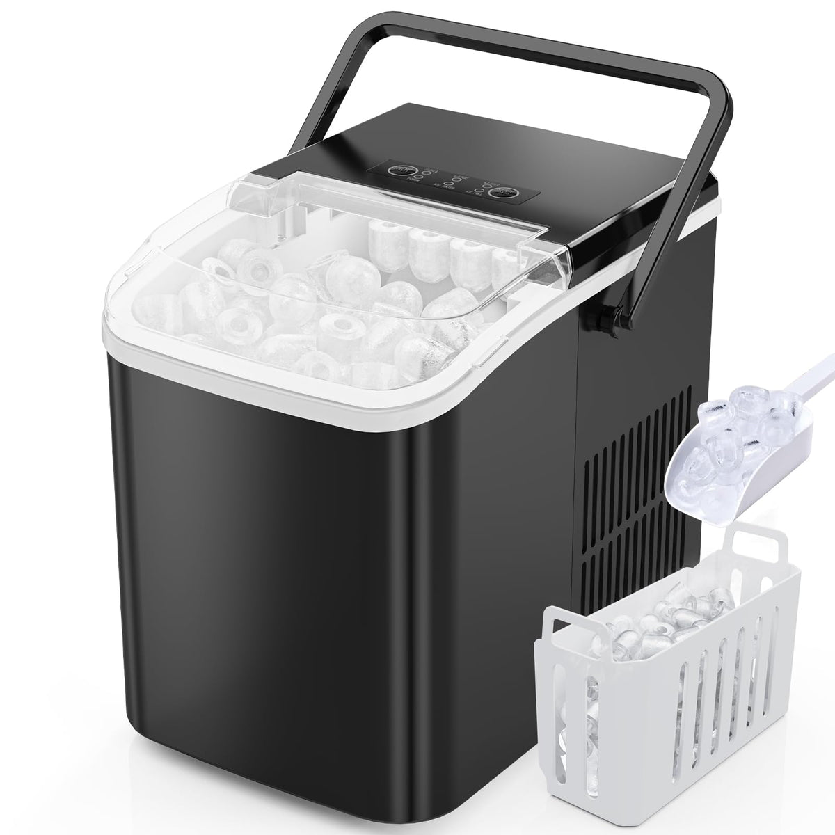 Sweetcrispy Quiet Countertop Ice Maker, 26 lbs per Day, 9 Bullet Ice Cubes in 6 Mins, Portable Ice Machine with Handle, Self-Cleaning, Compact for Home RV Camping Party, Dark Black 🍁 All In One Marketplace Canada