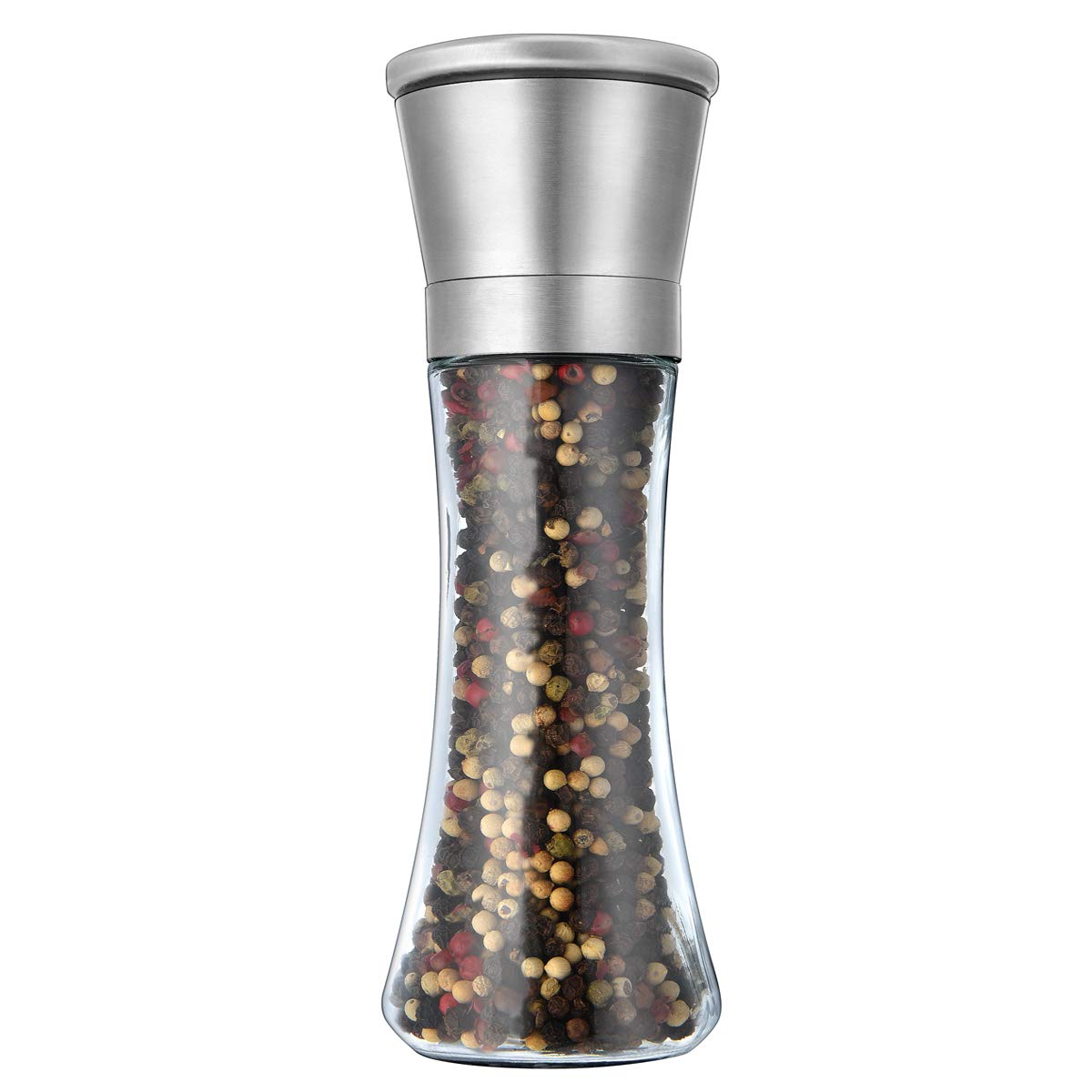 Pepper Grinder or Salt Grinder, Best Spice Mill with Ceramic Blades, Adjustable Coarseness, Brushed Stainless Steel Cap, and Refillable Tall Glass Body with 6OZ Capacity (7.5") 🍁 All In One Marketplace Canada