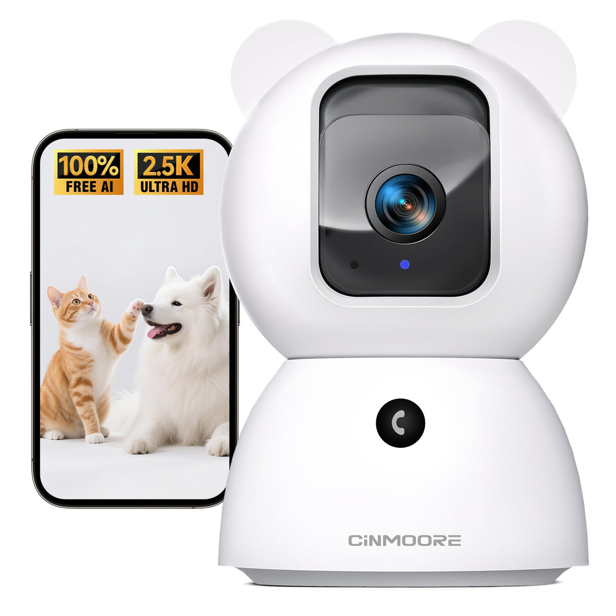 CINMOORE 2.5K Camera Surveillance Interieur, Indoor Security Cam, Free AI Pet/Person/Cry Detection, 4MP Pet Camera with Phone App Pan Tilt 2.4GHz WiFi, Night Vision, Full Duplex Audio 🍁 All In One Marketplace Canada