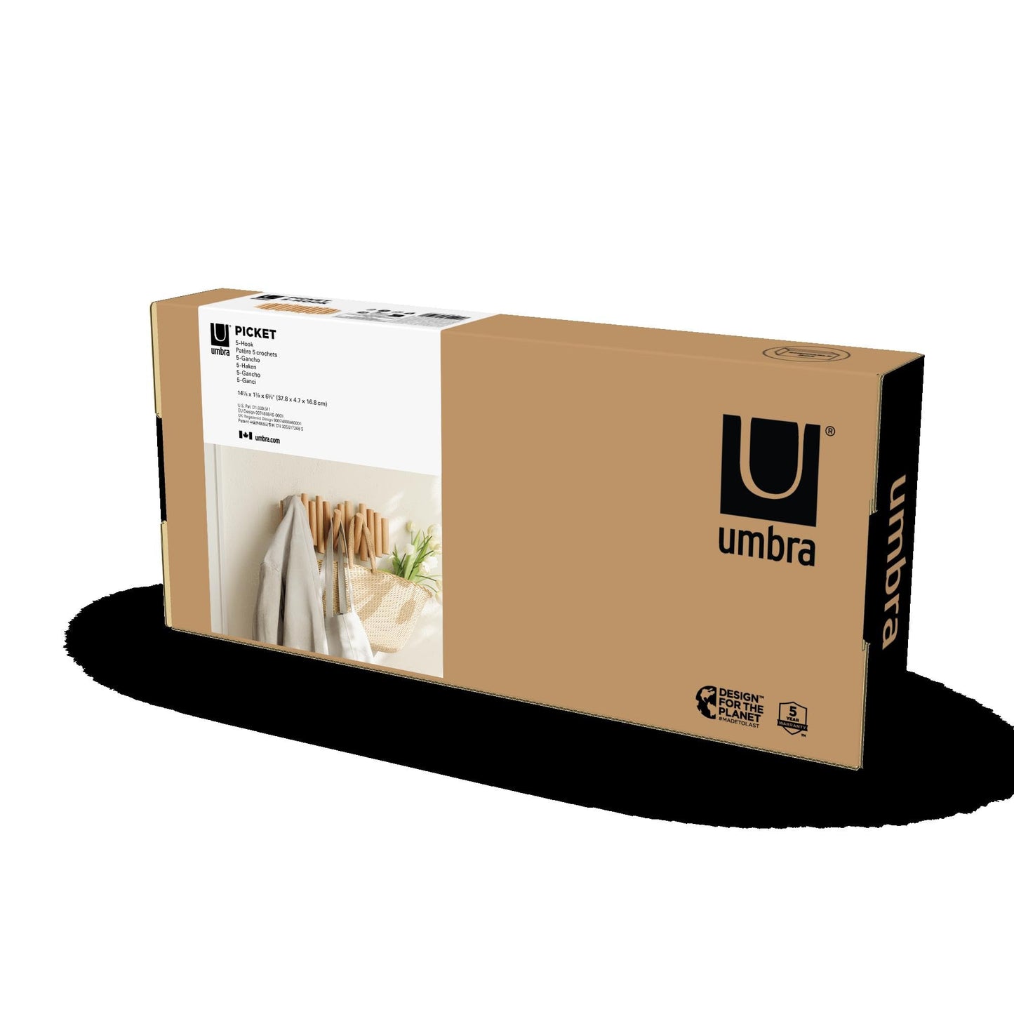 Umbra Picket Coat Rack Wall Mount – 5 Flip-Down Wood Coat Hooks, Modern & Functional Storage, Easy Install Wall Hooks, Natural 🍁 All In One Marketplace Canada