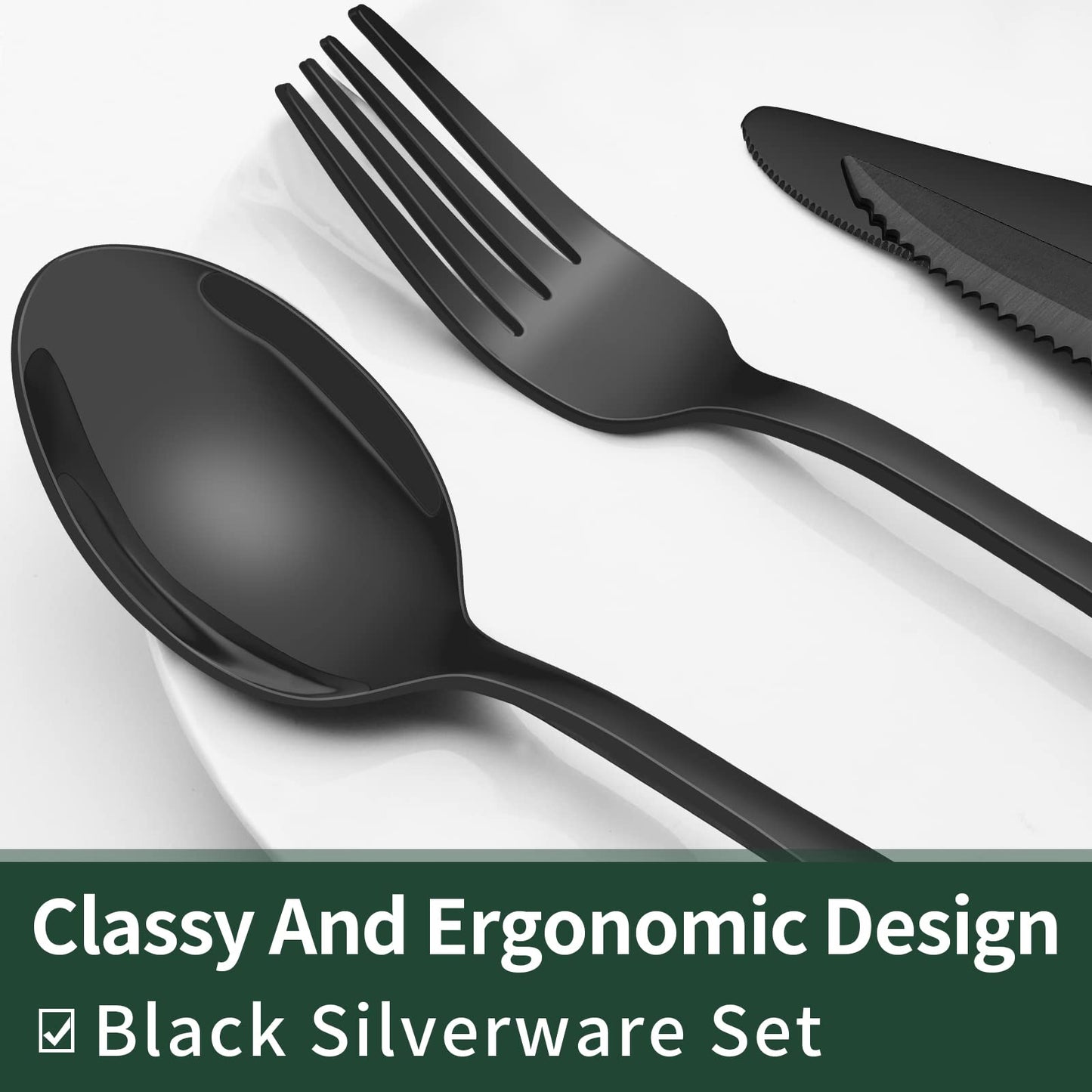 24-Piece Black Silverware Set with Steak Knives, Black Flatware Set for 4, Food-Grade Stainless Steel Tableware Cutlery Set, Mirror Finished Utensil Sets for Home Restaurant 🍁 All In One Marketplace Canada