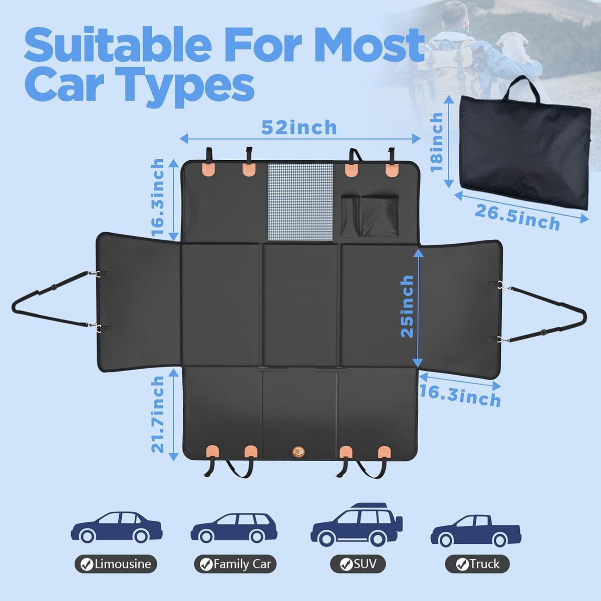 MYJAQI Back Seat Extender for Dogs, Waterproof Dog Car Seat Cover with Hard Bottom, Premium PU Leather, Anti-Scratch, Non-Slip, Easy to Clean, Supports Large Dogs Up to 400 lbs 🍁 All In One Marketplace Canada