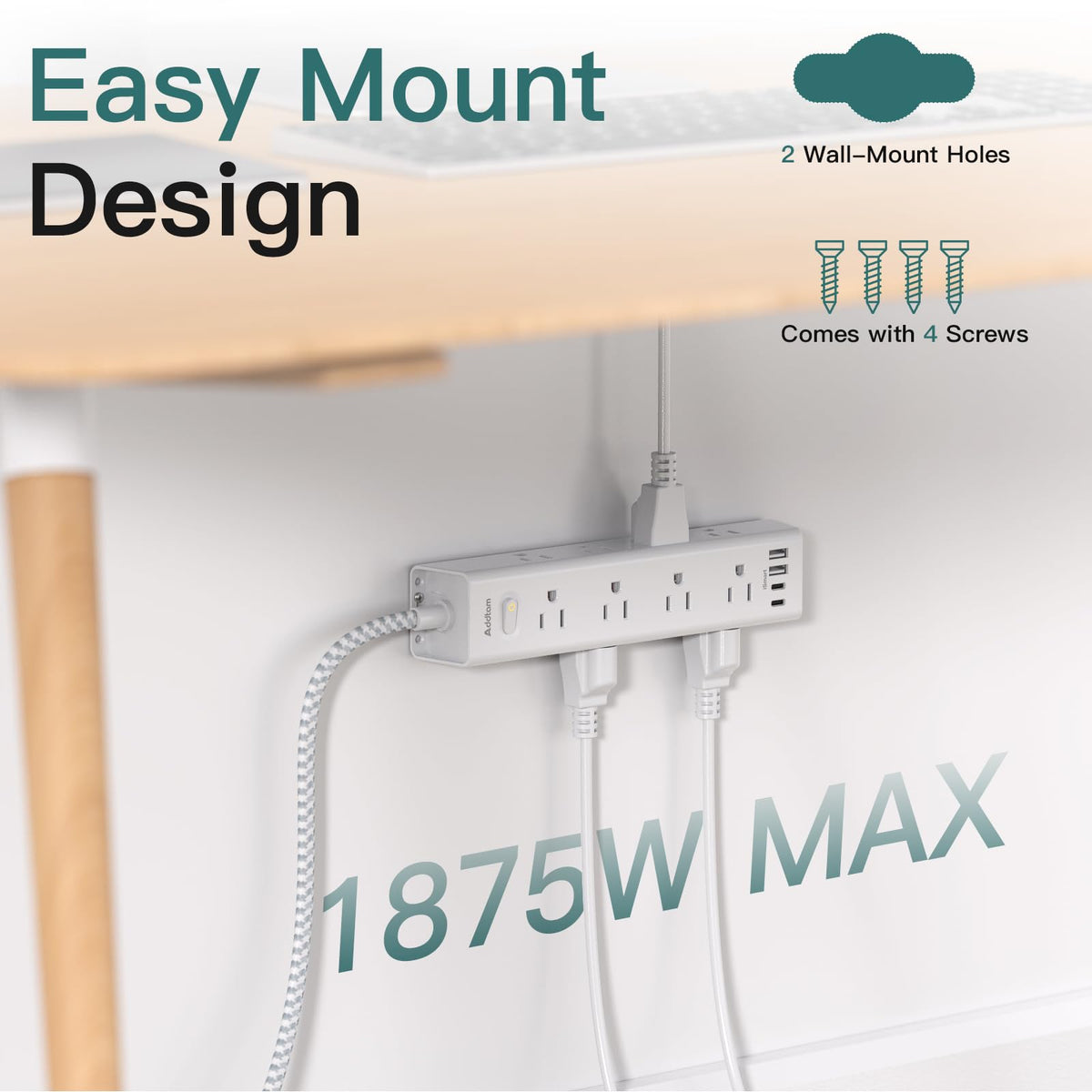 Surge Protector Power Bar - 10 FT Extension Cord, Power Strip with 12 Widely AC Outlet 4 USB, Flat Plug, Wall Mount Overload Protection, 1050J, Desk Charging Station for Dorm Home Office 🍁 All In One Marketplace Canada