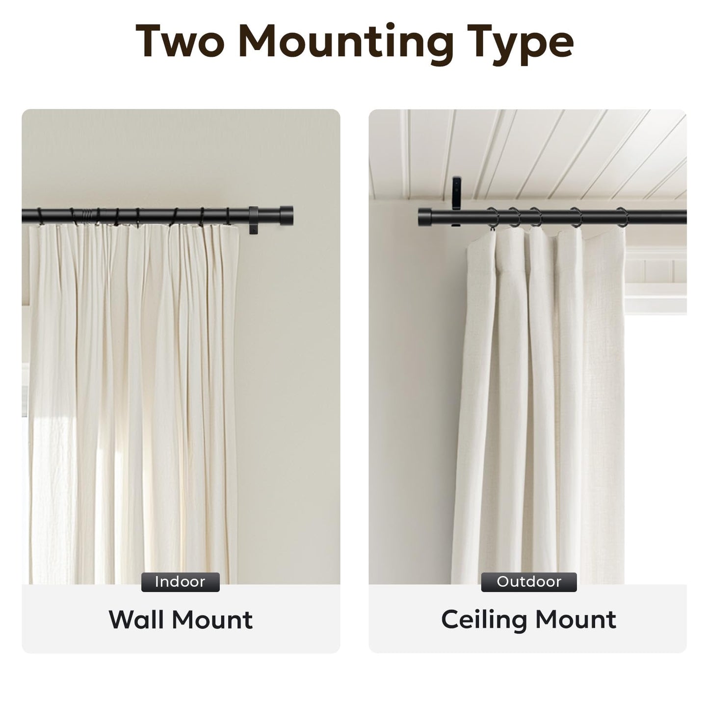 Zeerobee Curtain Rods for Windows 48 to 84, 1 Inch Black Heavy Duty Drapery Rods with Adjustable Length, Outdoor Modern Curtain Pole with Simple End Caps, 32"-86", Black 🍁 All In One Marketplace Canada