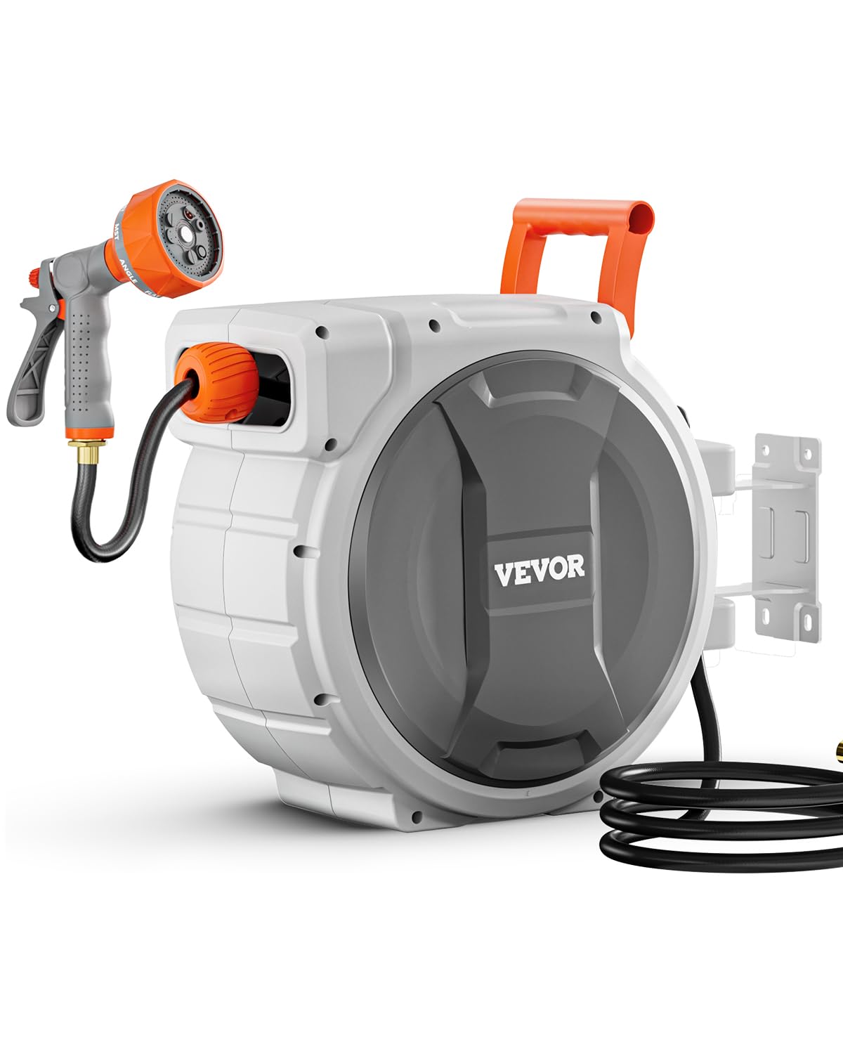 VEVOR Retractable Garden Hose Reel, 5/8 Inch x 100 ft Wall Mounted Hose Reel, Heavy Duty Garden Hose Reel with 9 Patterns Nozzle, Any Length Lock, Upgraded Slow Return System and 180°Swivel Bracket 🍁 All In One Marketplace Canada
