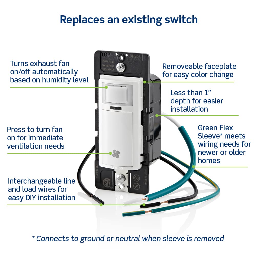 Leviton Humidity Sensor Switch for Bathroom Exhaust Fan, automate Ventilation, air Circulation, Moisture Control, ¼ HP, Single Pole, DHS05-1LW, White 🍁 All In One Marketplace Canada