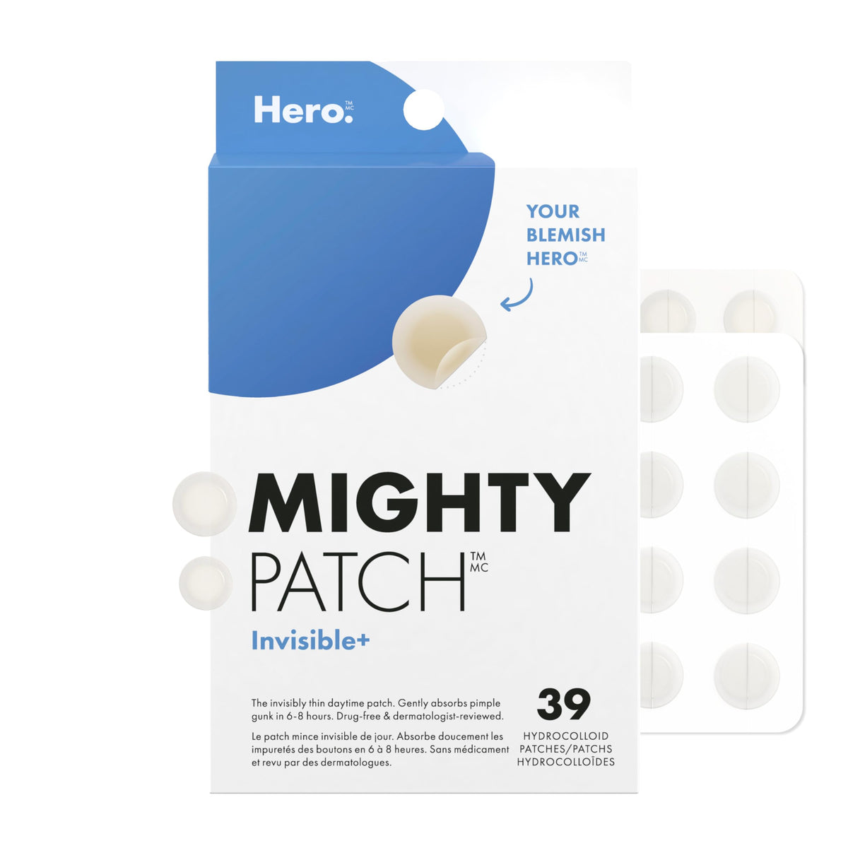 Hero Cosmetics Mighty Patch Invisible+ – Barely-there Hydrocolloid Patch for Pimples on the Face, Day-time Patches for Sensitive Skin, 39 Count 🍁 All In One Marketplace Canada