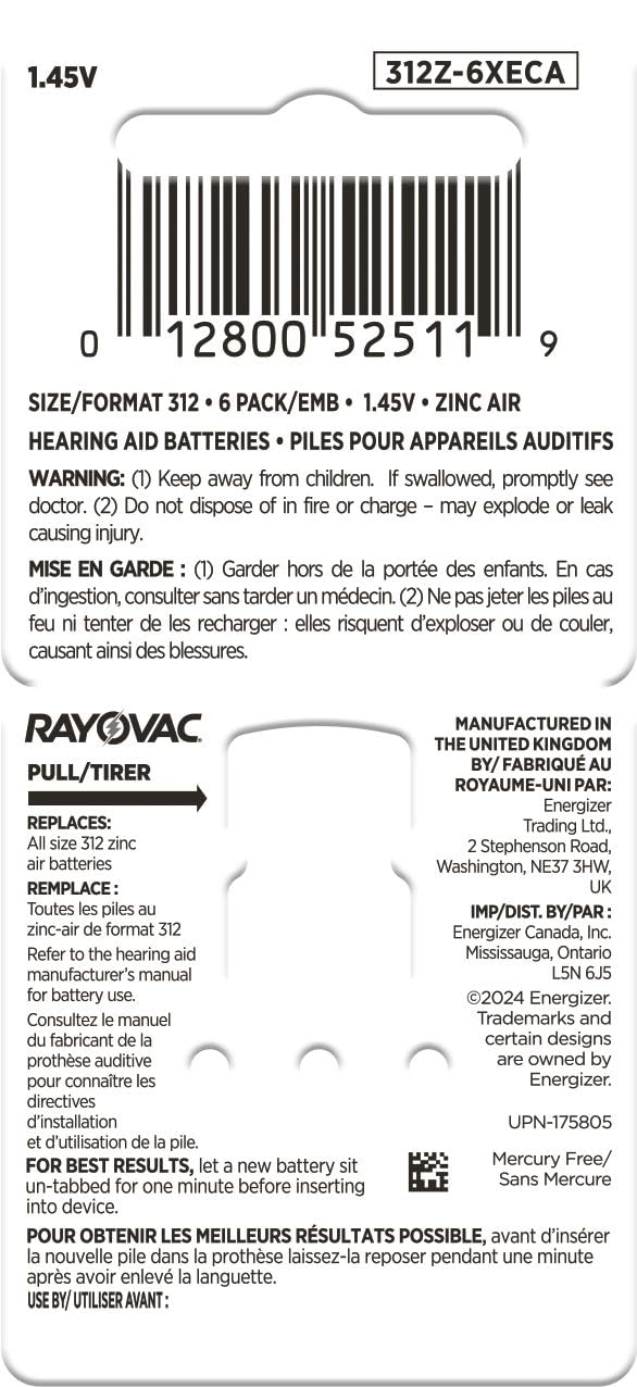 RAYOVAC® Extra Size 312 Hearing Aid Batteries (60 Batteries) 🍁 All In One Marketplace Canada