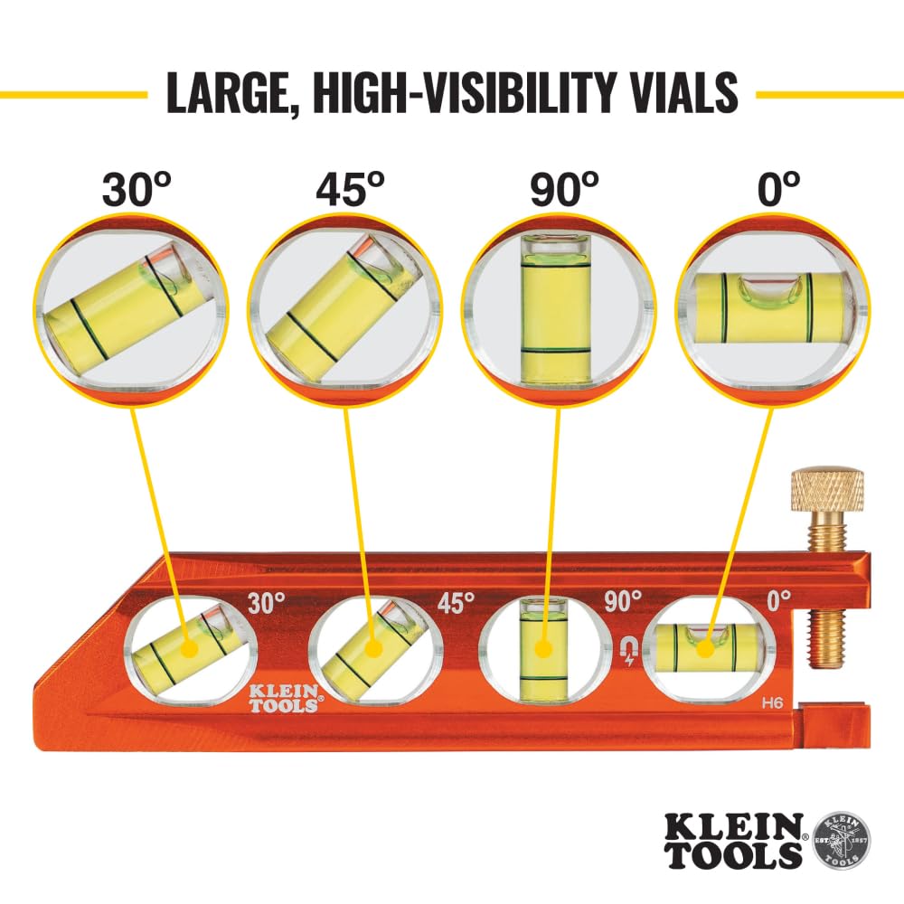 Klein Tools 935AB4V Level, 6-Inch Magnetic Torpedo and Conduit Level with 0/30/45/90 Degree Vials, V-Groove and Magnet Track, High Visibility Orange 🍁 All In One Marketplace Canada