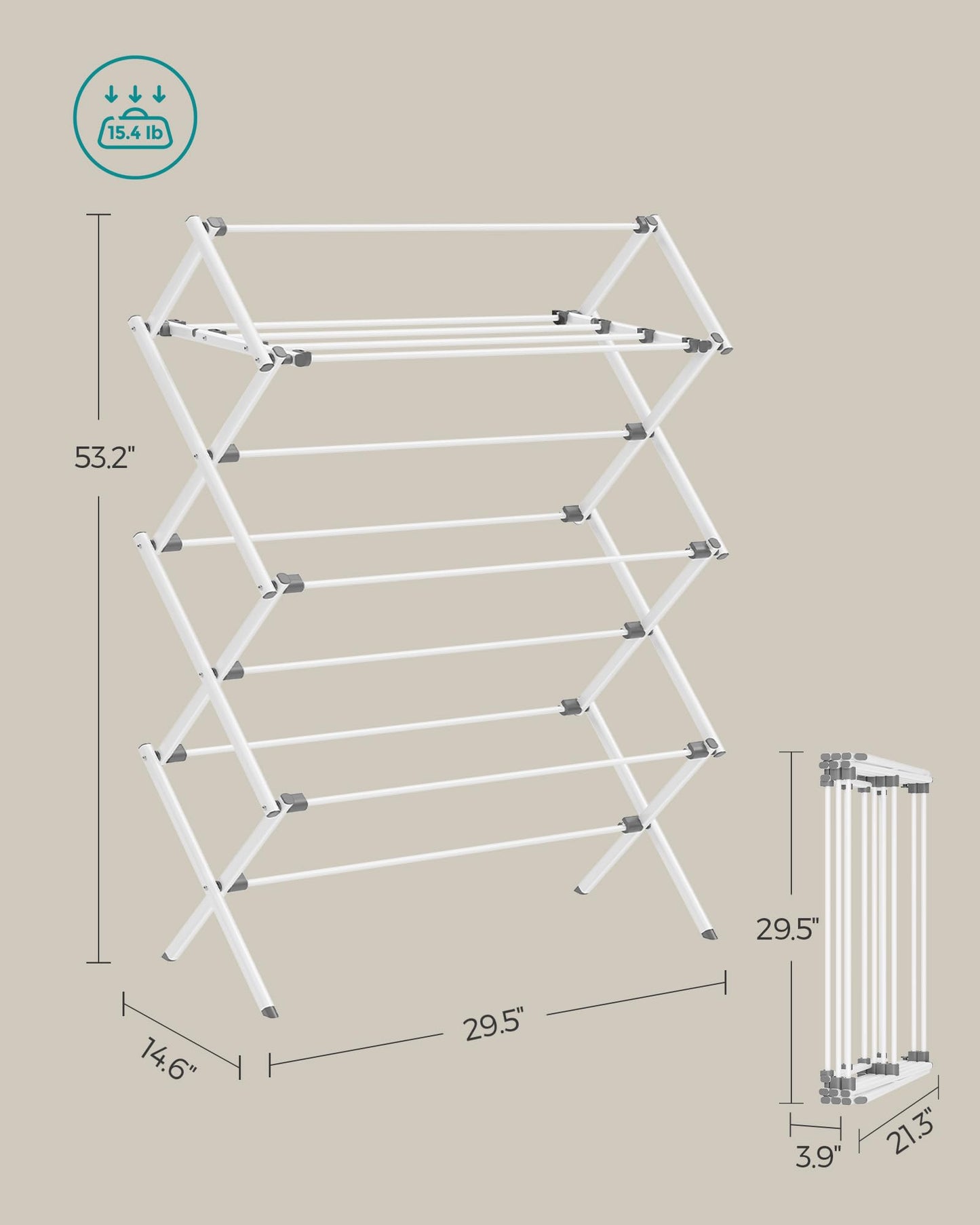SONGMICS Foldable Clothes Drying Rack, Laundry Drying Rack, Clothes Airer, Steel Frame, 37 x 75 x 135.1 cm, Easy Assembly, Indoor Outdoor Use, White ULLR771W01 🍁 All In One Marketplace Canada