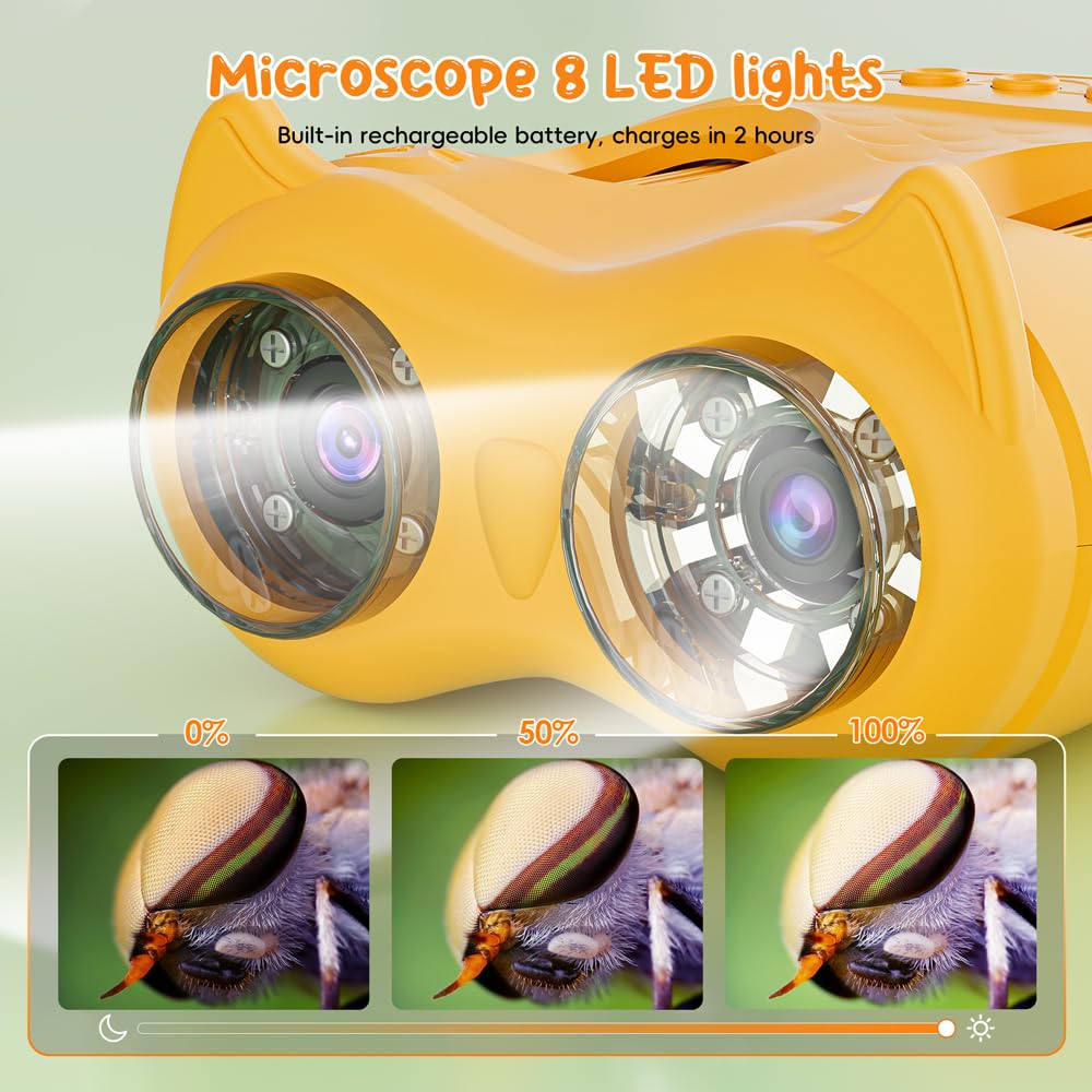 Temodu 2-in-1 Kids Microscope Telescope, 2.0" 1000X Digital Microscope for Kids, HD Portable Education Telescope for Kids Birthday Festival Gift, Science Fun Toys for Children Age 4-12 (Yellow) 🍁 All In One Marketplace Canada