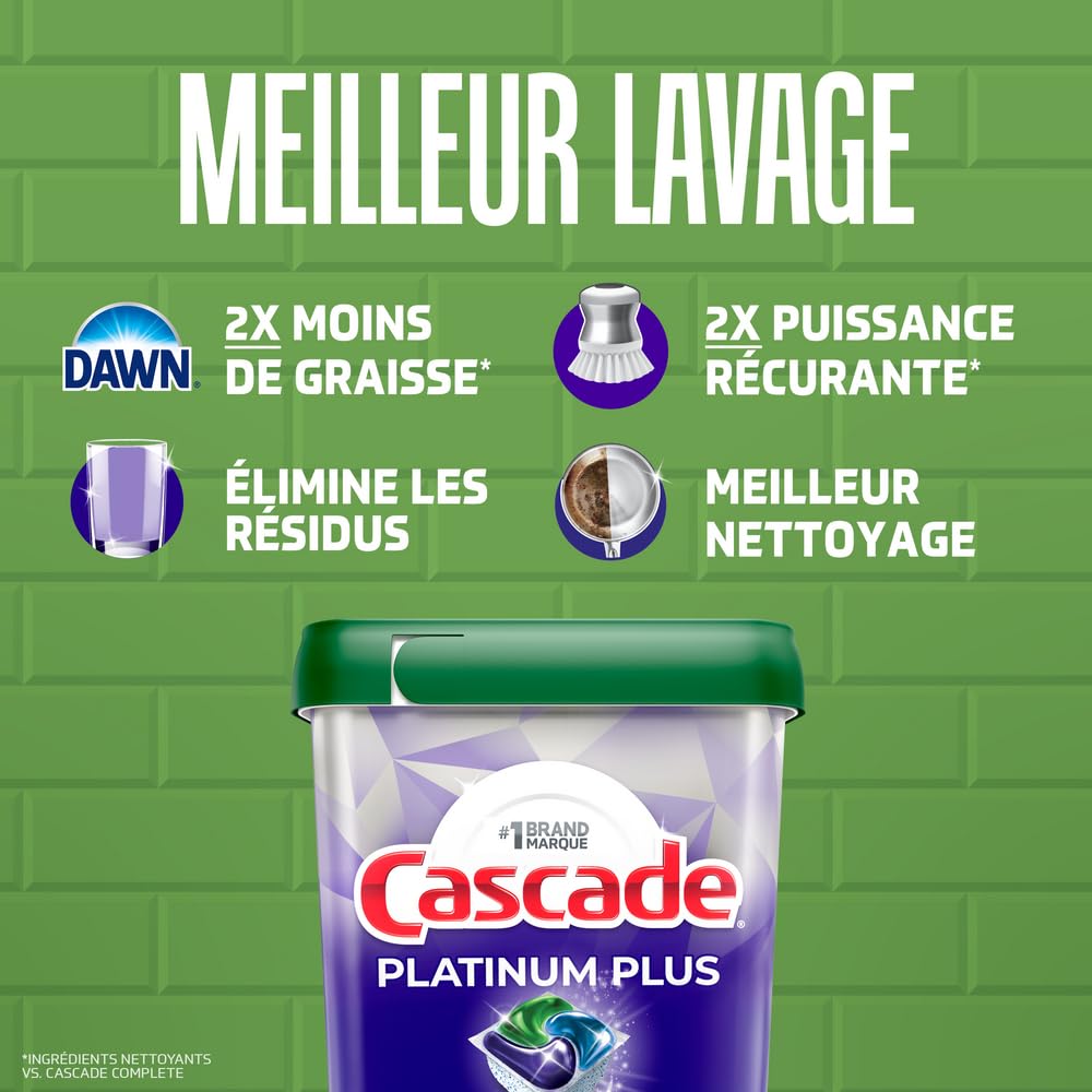 Cascade Platinum Plus Dishwasher Detergent Pods, Dish Detergent Soap, Lemon Scent, 51 Count 🍁 All In One Marketplace Canada