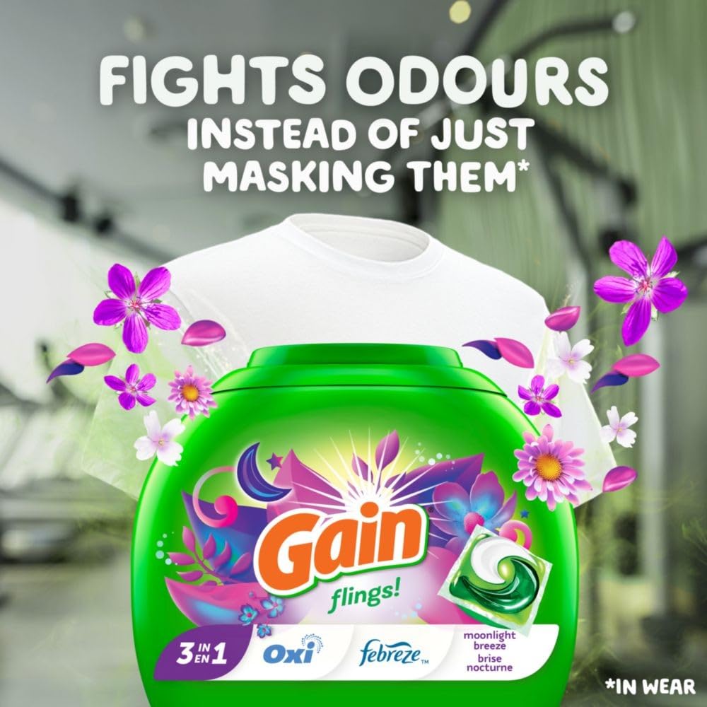 Gain Flings Laundry Detergent Pacs, 76 Count, Moonlight Breeze Scent, with Odor Defense 🍁 All In One Marketplace Canada