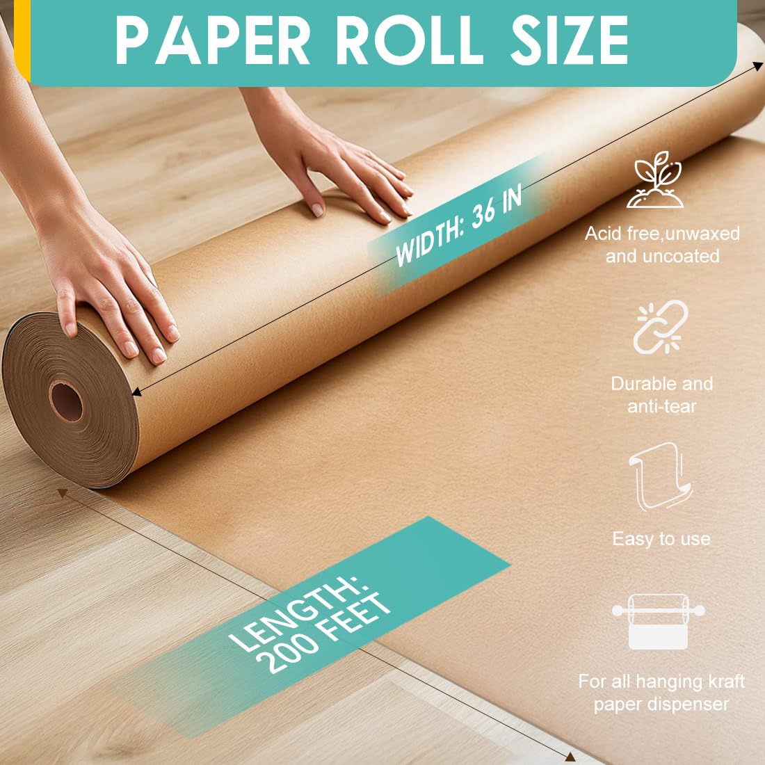PerkHomy 36" x 2,400" (200') Brown Kraft Paper Roll for Craft Bulletin Board Paper Art Table Covering Crafting Gift Wrapping Bouquet Packing Parcel 70GSM 50LB (Brown, 36" x 200') 🍁 All In One Marketplace Canada