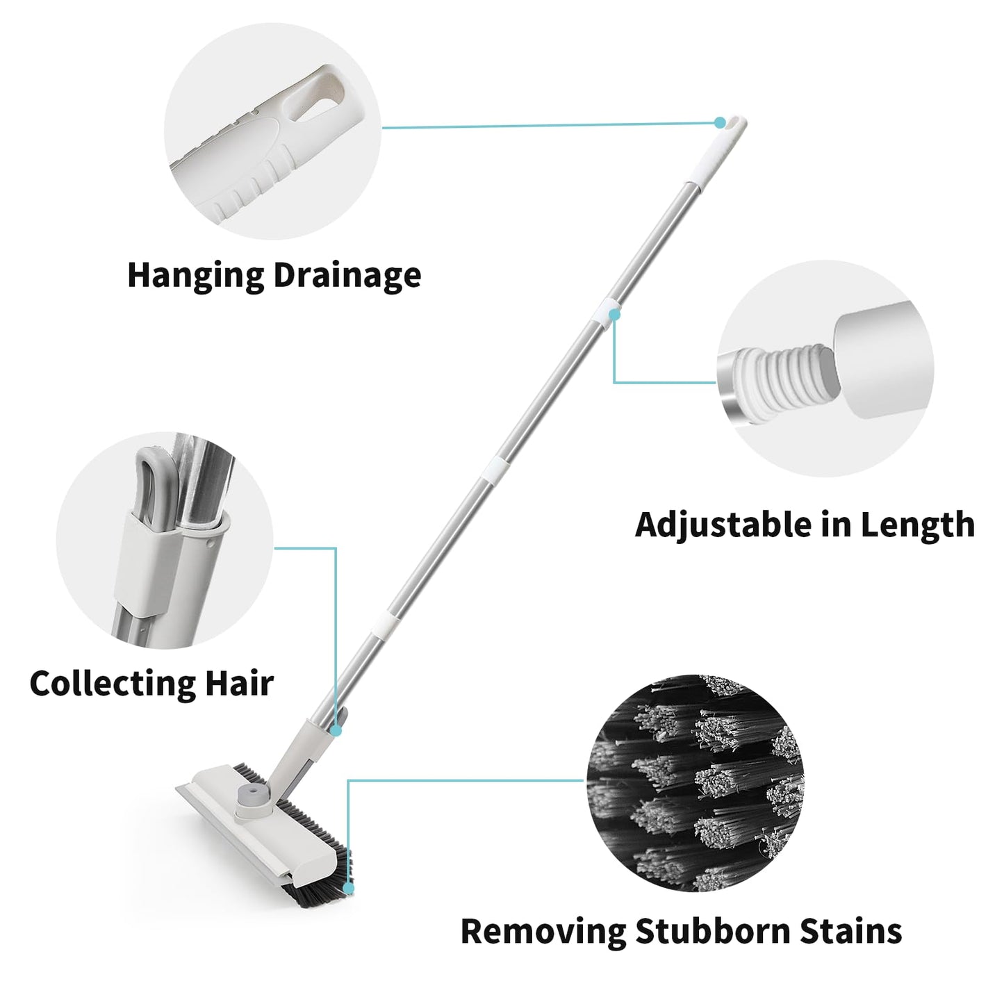 Floor Scrub Brush with Long Handle, 3 in 1 Scrape and Heavy-Duty Stiff Bristle Scrubber Brush for Cleaning Shower Bathroom, Patio, Garage, Kitchen, Wall and Deck 🍁 All In One Marketplace Canada