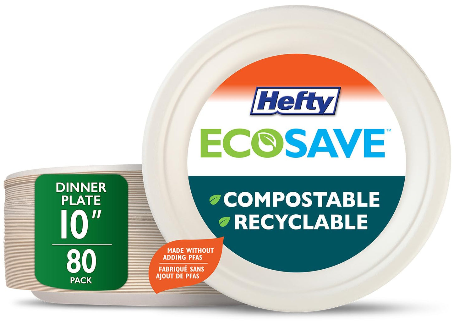 Hefty ECOSAVE Compostable Disposable Paper Plates Dinner 10", 80 Count 🍁 All In One Marketplace Canada