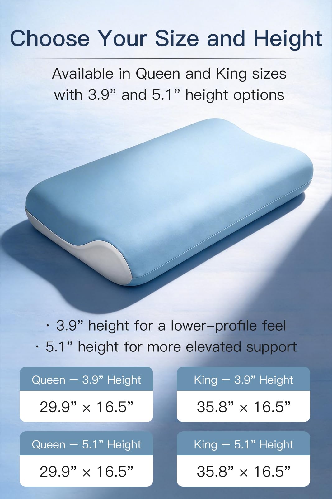 【Hotel Collection】 Memory Foam Pillow for Sleeping, Cooling Pillow with PCM Cover, Ergonomic Neck Support Pillow for All Sleep Positions, Soft Supportive Bed Pillow, Blue Grey, Queen (30"x16.5"x3.9") 🍁 All In One Marketplace Canada