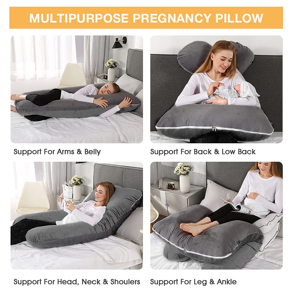 Chilling Home 59 Inch Pregnancy Pillow for Sleeping, Maternity Pillow for Pregnant Women, Full Body Pillow for Adults, Comfort U Shaped Pregnancy Pillow with Removable Washable Velvet Cover, Dark Grey 🍁 All In One Marketplace Canada