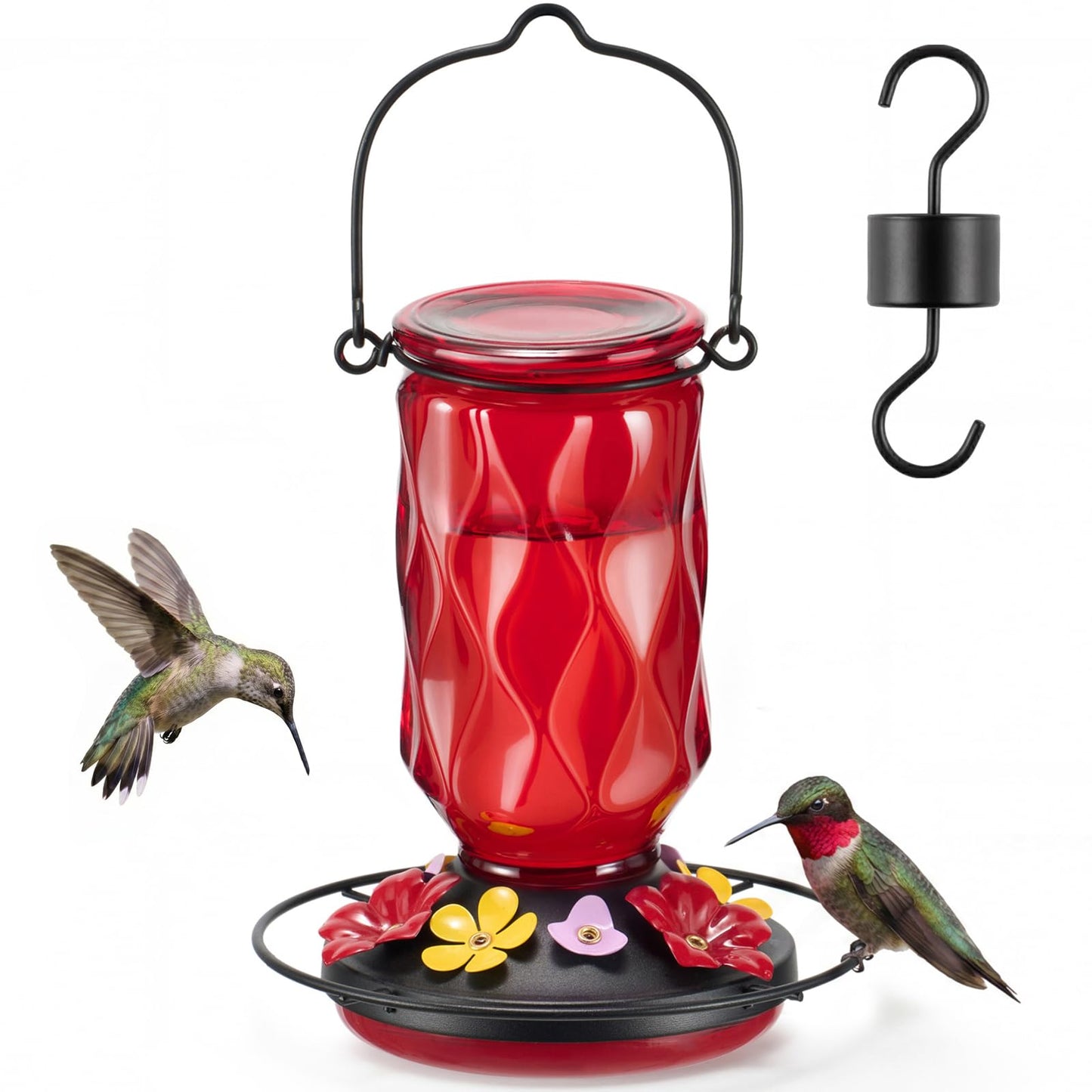 Kingsyard Glass Hummingbird Feeder for Outdoors Hanging, 20 oz Leak-Proof Hummingbird Feeders with 9 Bee Proof Feeding Ports & Ant Moat, Easy to Clean and Refill (Red) 🍁 All In One Marketplace Canada