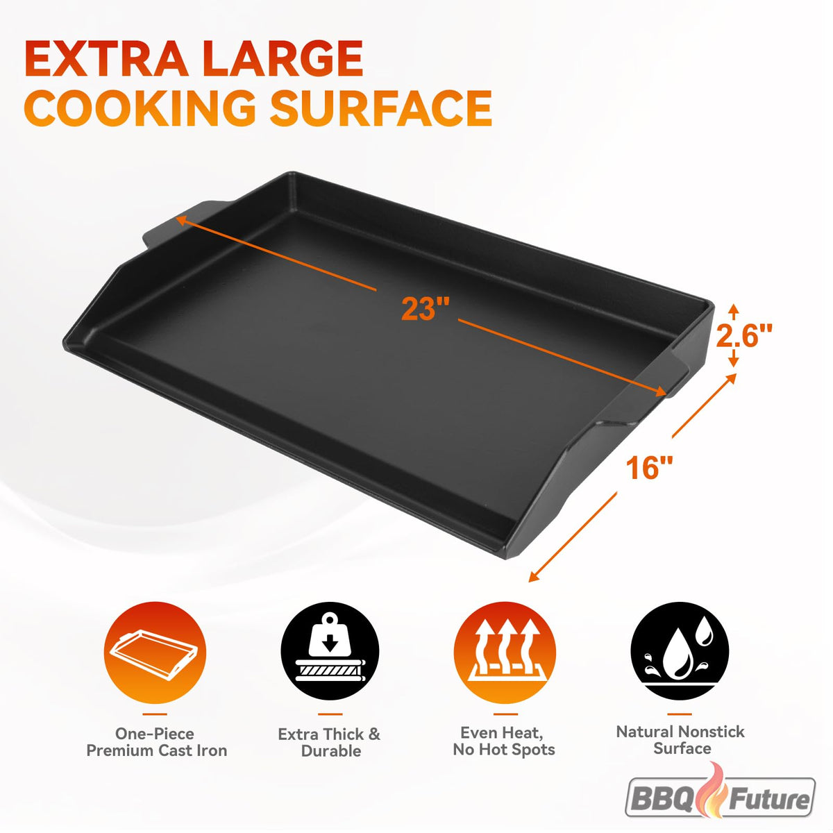 BBQ Future Universal Cast Iron Griddle for Gas Grill with Spatula Set, 23" x 16" Pre-Seasoned Nonstick Griddle Insert Large BBQ Flat Top Plate for All Gas/Electric Grill, Stove Top and More 🍁 All In One Marketplace Canada