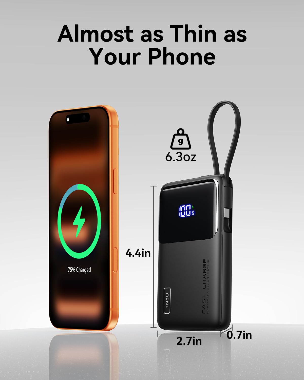 INIU 45W Power Bank, Slimmest 10000mAh Portable Charger with Built in USB C Cable, Fast Charging USB C in&Out Battery Pack, Travel External Phone Charger for iPhone 17 16 15 Samsung S25 S24 iPad etc 🍁 All In One Marketplace Canada