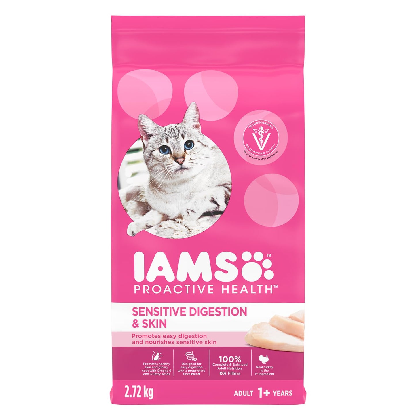 IAMS Proactive Health Sensitive Digestion & Skin Adult Dry Cat Food – Turkey – 2.72KG (5.9LB) Bag 🍁 All In One Marketplace Canada
