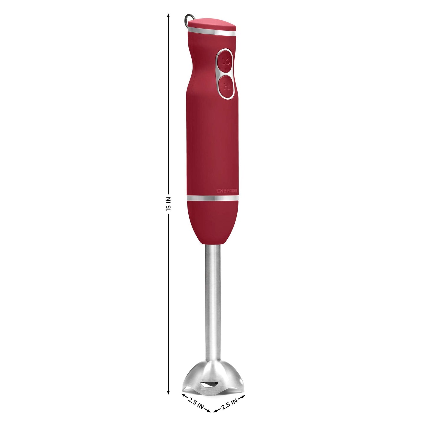 Chefman Immersion Blender, 300W Hand Blender with Stainless Steel Blades, Powerful Electric Ice Crushing 2-speed Control Handheld Food Mixer, Purées, Smoothies, Shakes, Sauces & Soups, Red 🍁 All In One Marketplace Canada