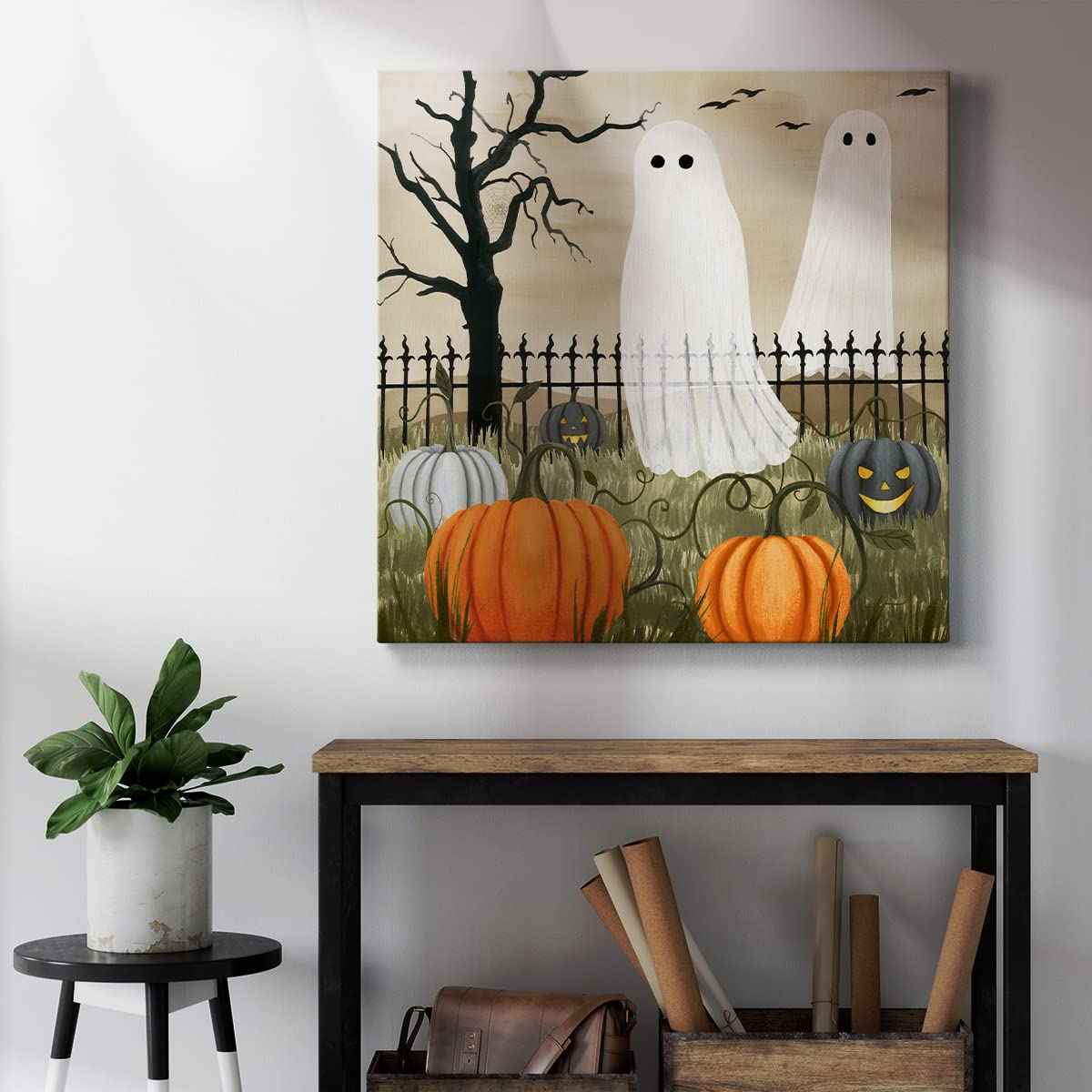 Renditions Gallery Modern Canvas Wall Art Pictures for Office Decorations Halloween Hunted Pumpkin Patch Premium Wall Hanging Wooden Artwork for Livingroom Kitchen Paintings - 32"X32" LT508