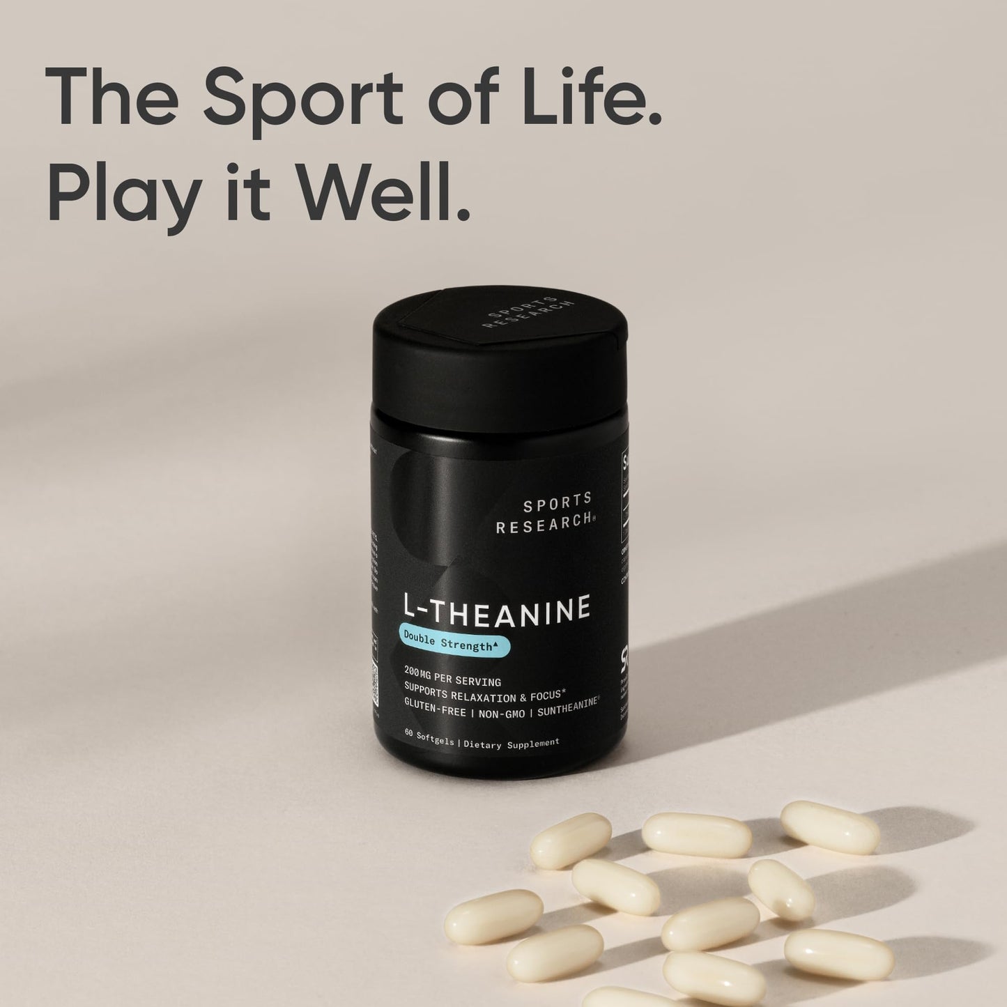 Sports Research® Double Strength ‘Suntheanine’ L-Theanine with Organic Coconut Oil - Promotes Alertness, Focus, and Relaxation without Drowsiness - 200 mg L Theanine Supplement - 60 Softgel Capsules 🍁 All In One Marketplace Canada