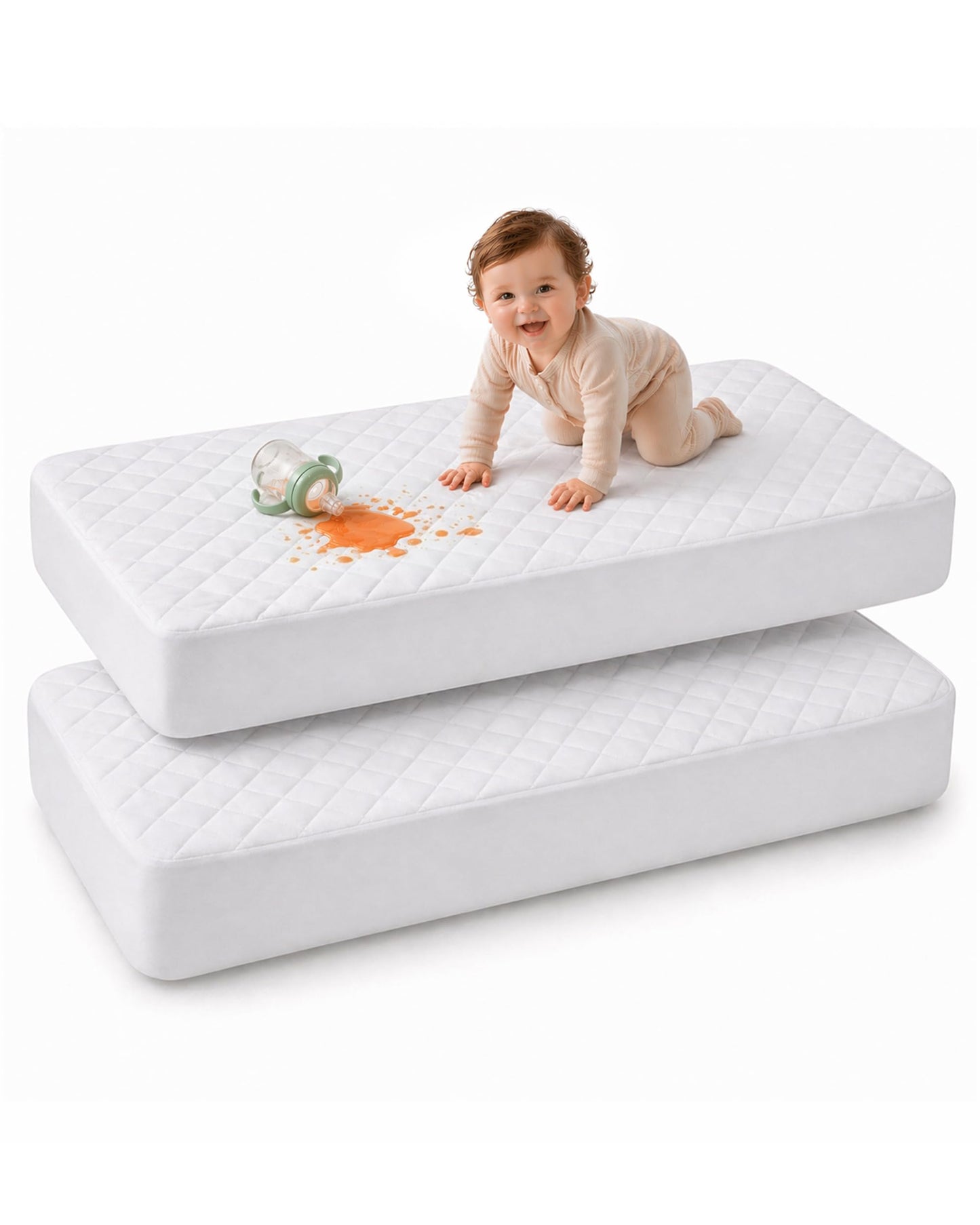 Utopia Bedding Waterproof Crib Fitted Mattress Protector (Pack of 2) - Toddler and Baby Crib Mattress Pad Cover - Soft and Breathable with 7 Inches Deep Skirt (White, 28" x 52") 🍁 All In One Marketplace Canada