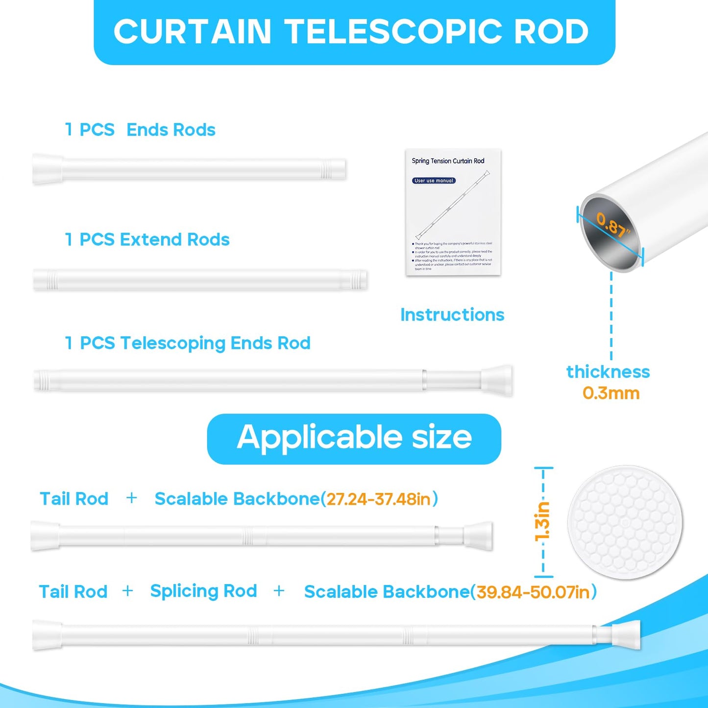 White Tension Curtain Rod for Windows 28 to 48 inch, Adjustable Expandable Pressure Spring Curtain Rod No Drilling, 7/8" Curtain Rod for Bedroom Doorway Closet Door 🍁 All In One Marketplace Canada